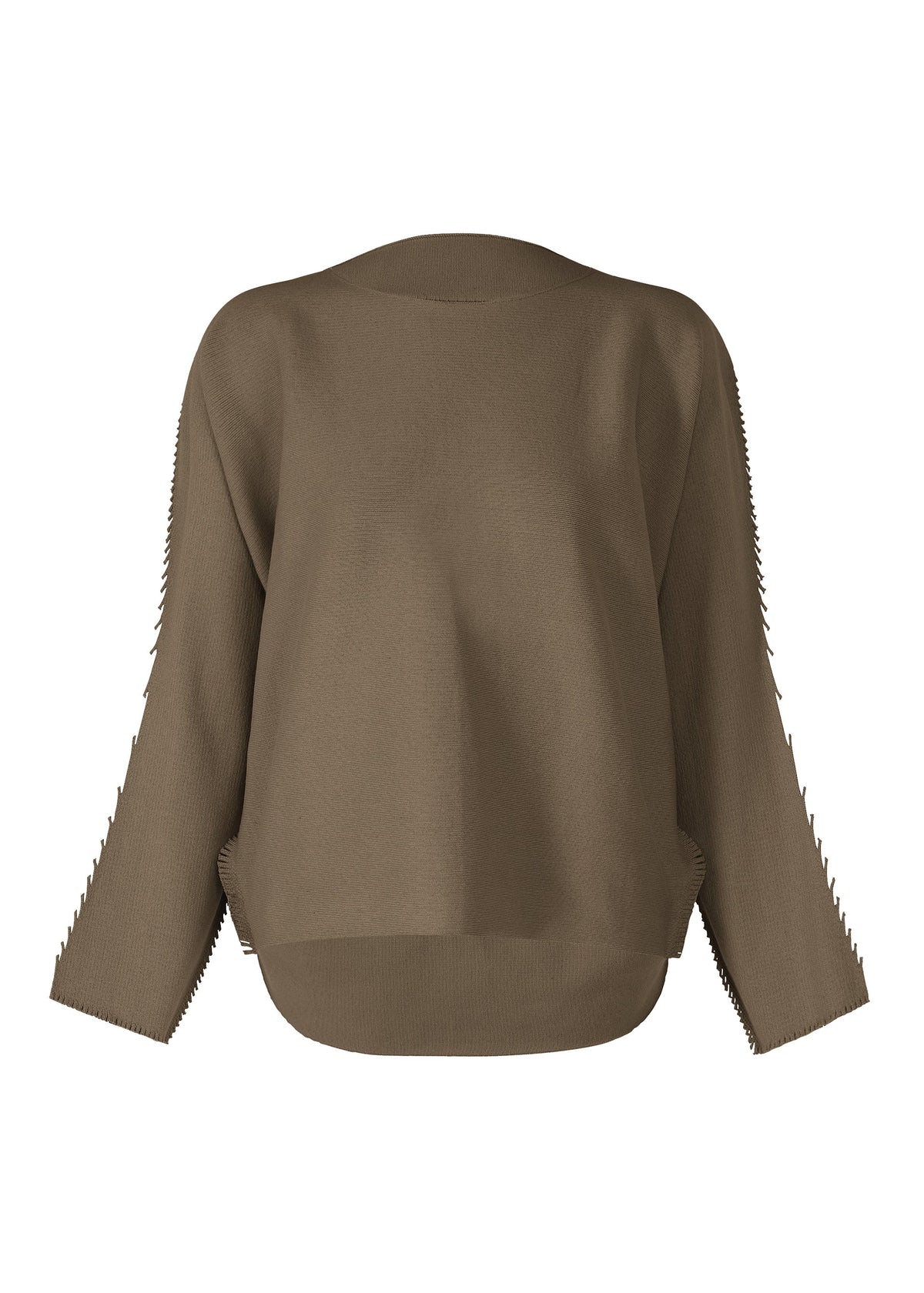 A product shot of the ISSEY MIYAKE CAMPAGNE top in khaki (65).