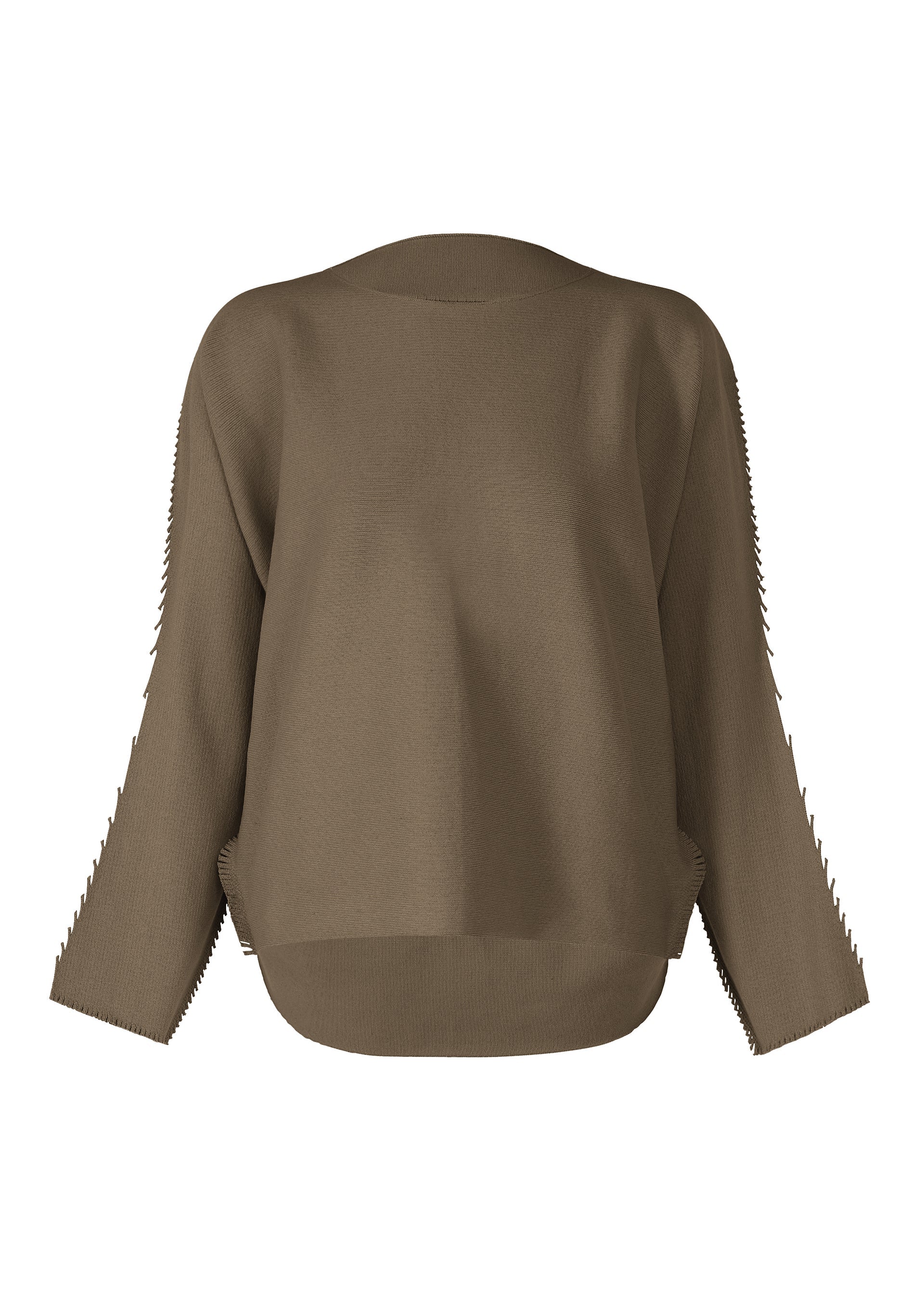 A product shot of the ISSEY MIYAKE CAMPAGNE top in khaki (65).