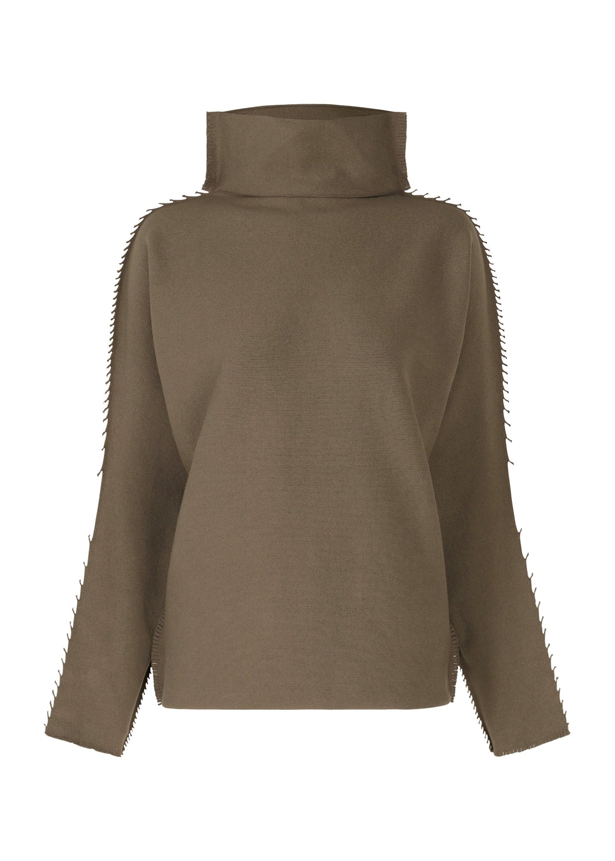 A product shot of the ISSEY MIYAKE CAMPAGNE top in khaki (65).