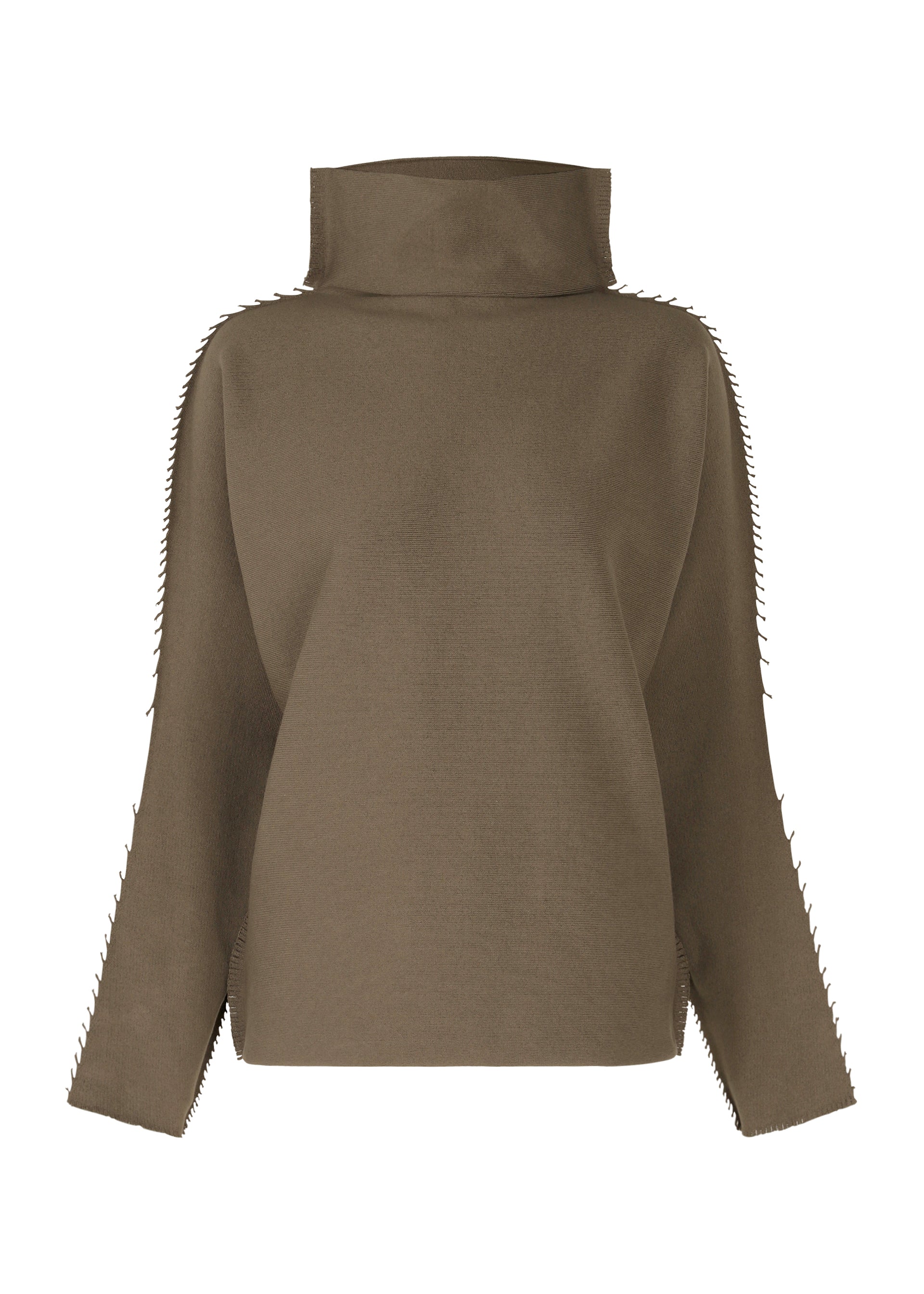 A product shot of the ISSEY MIYAKE CAMPAGNE top in khaki (65).
