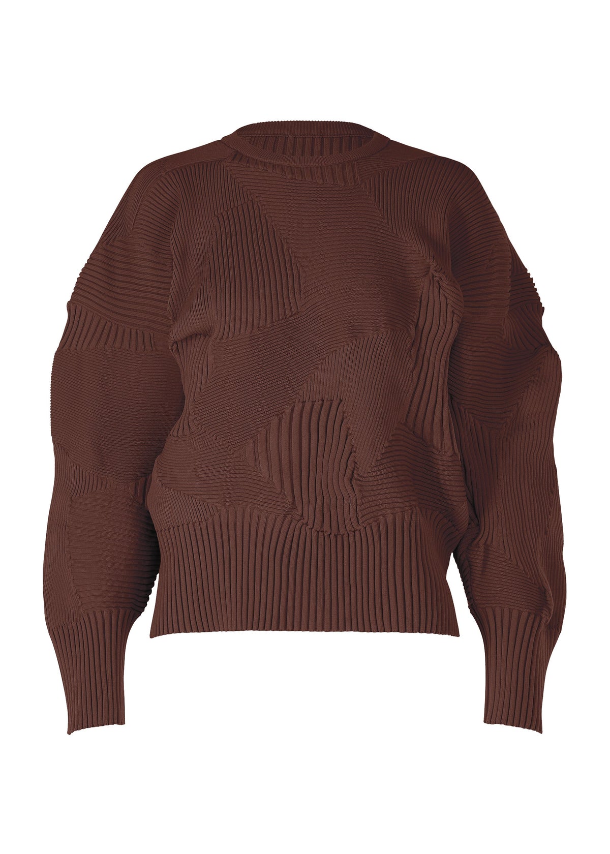 A product shot of the ISSEY MIYAKE KONE KONE top in dark brown (45).