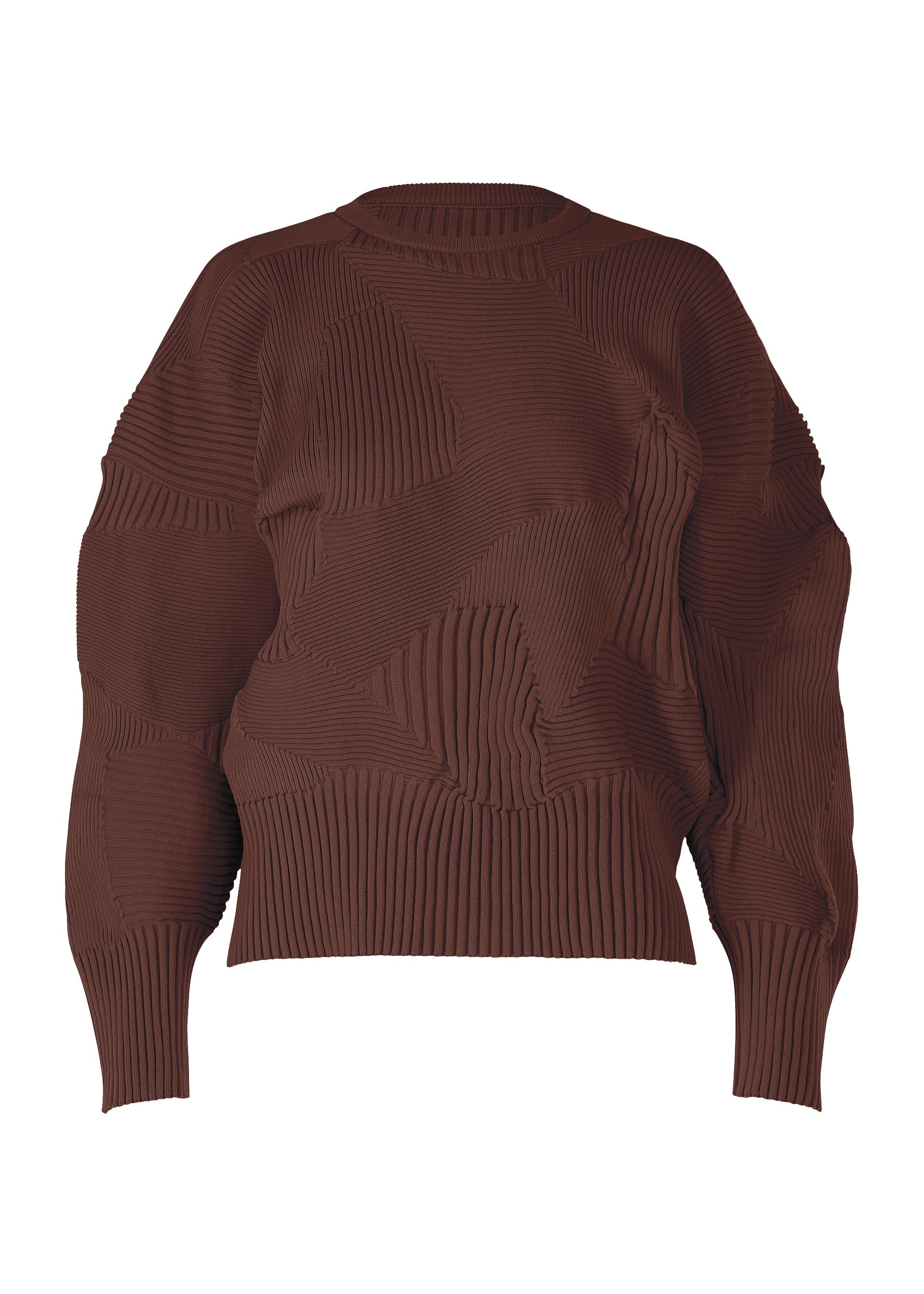 A product shot of the ISSEY MIYAKE KONE KONE top in dark brown (45).