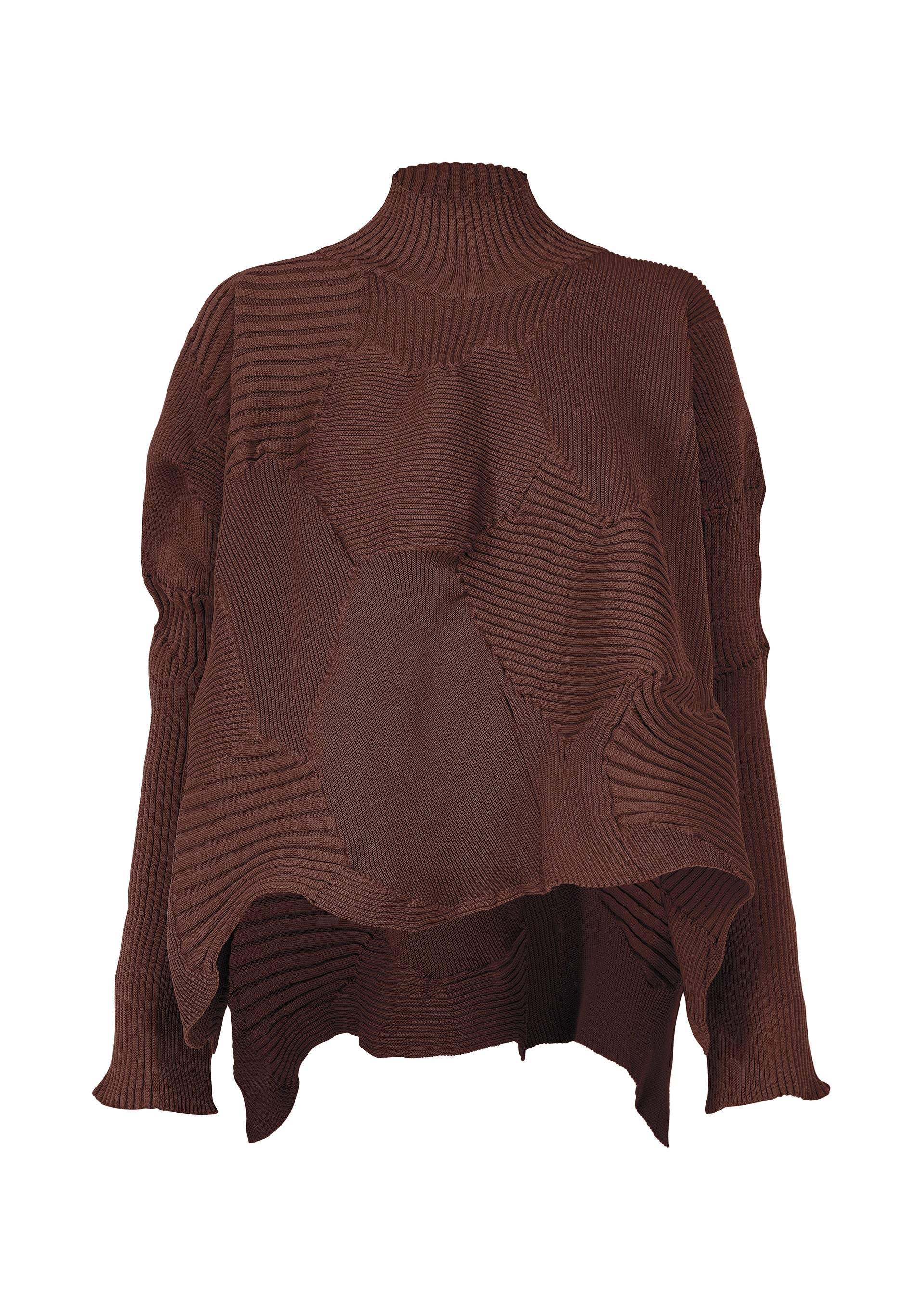 A product shot of the ISSEY MIYAKE KONE KONE top in dark brown (45).