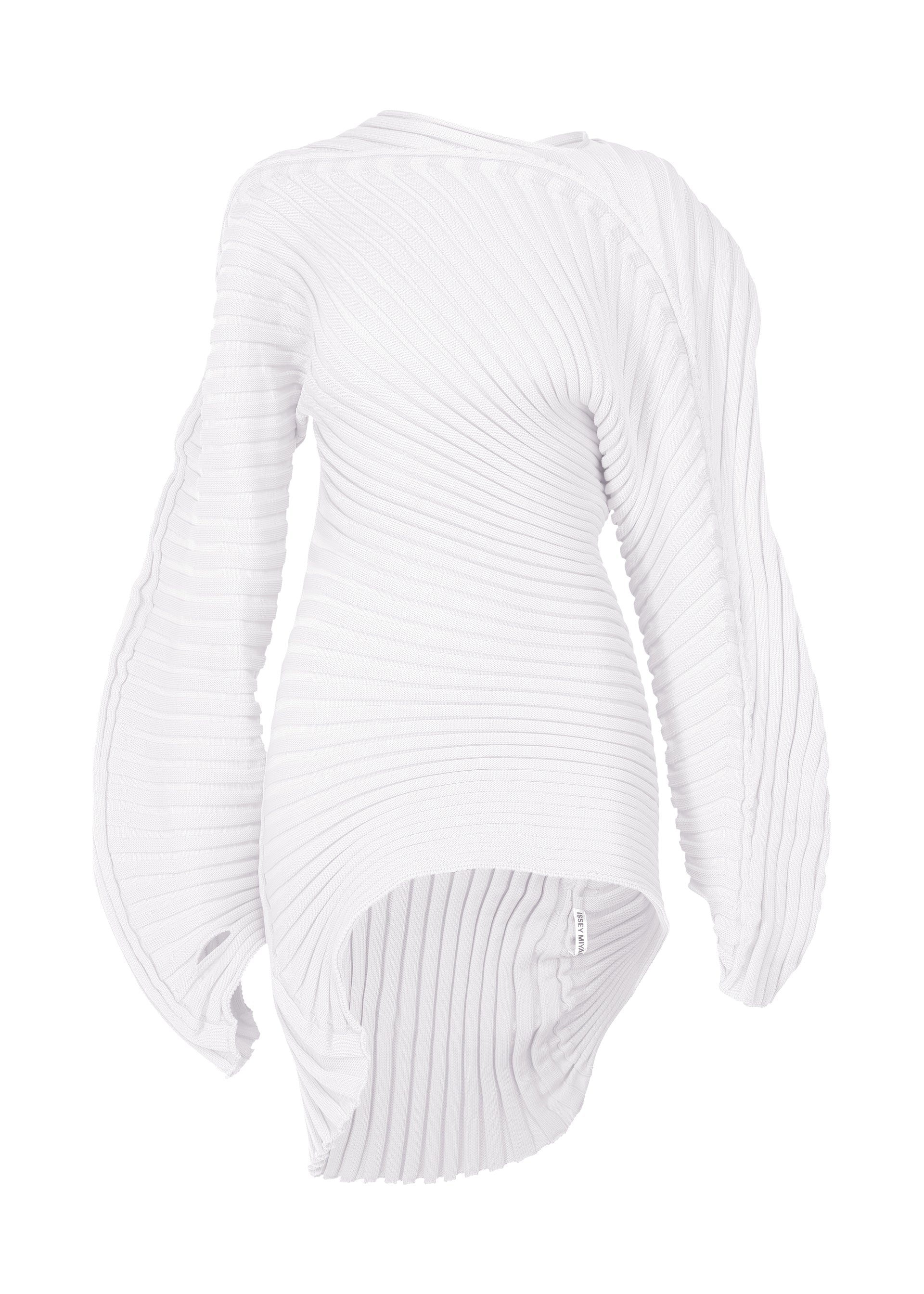 A product shot of the ISSEY MIYAKE KNIT (AS IT IS) top in white.