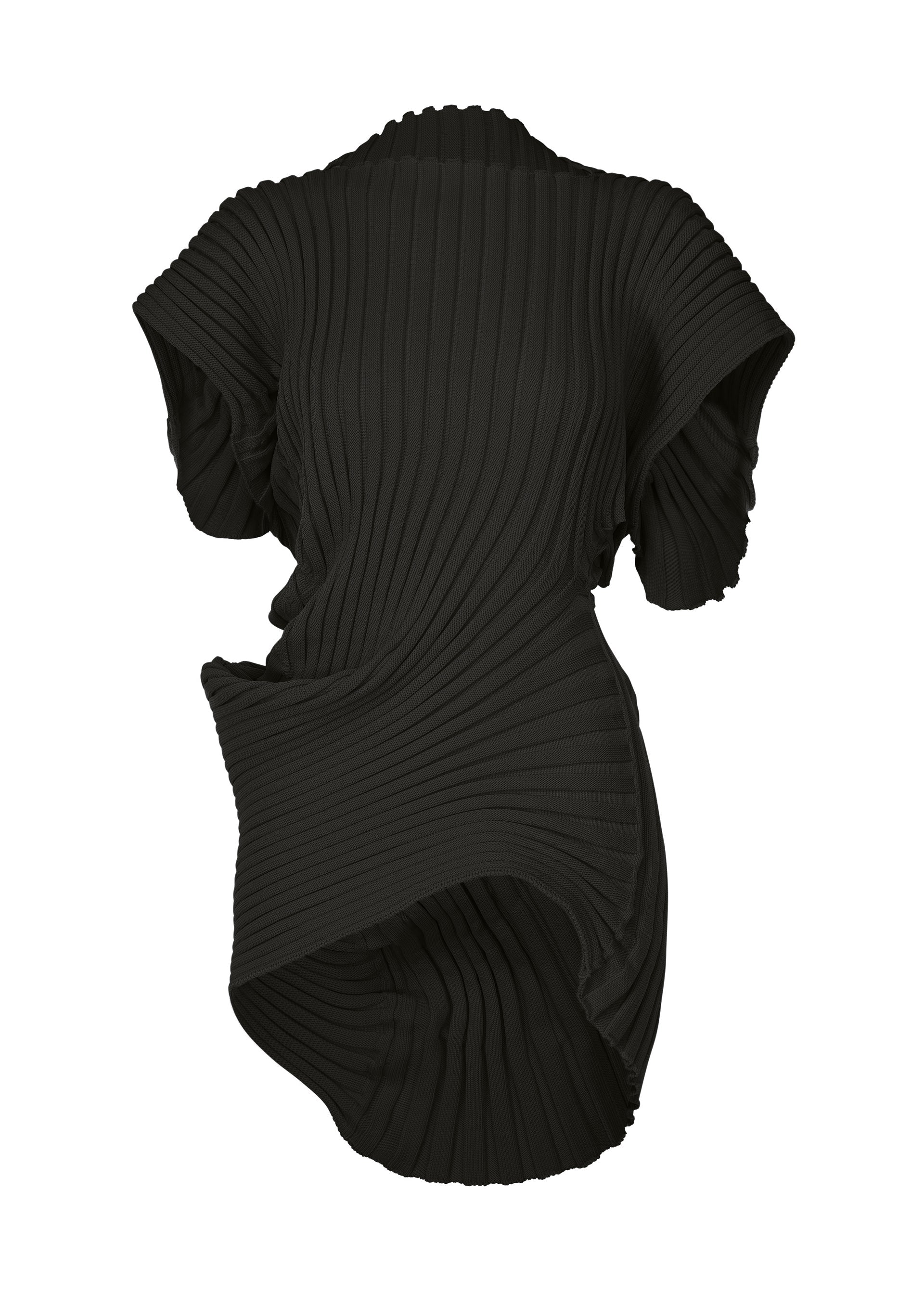 A product shot of the ISSEY MIYAKE KNIT (AS IT IS) top in black.