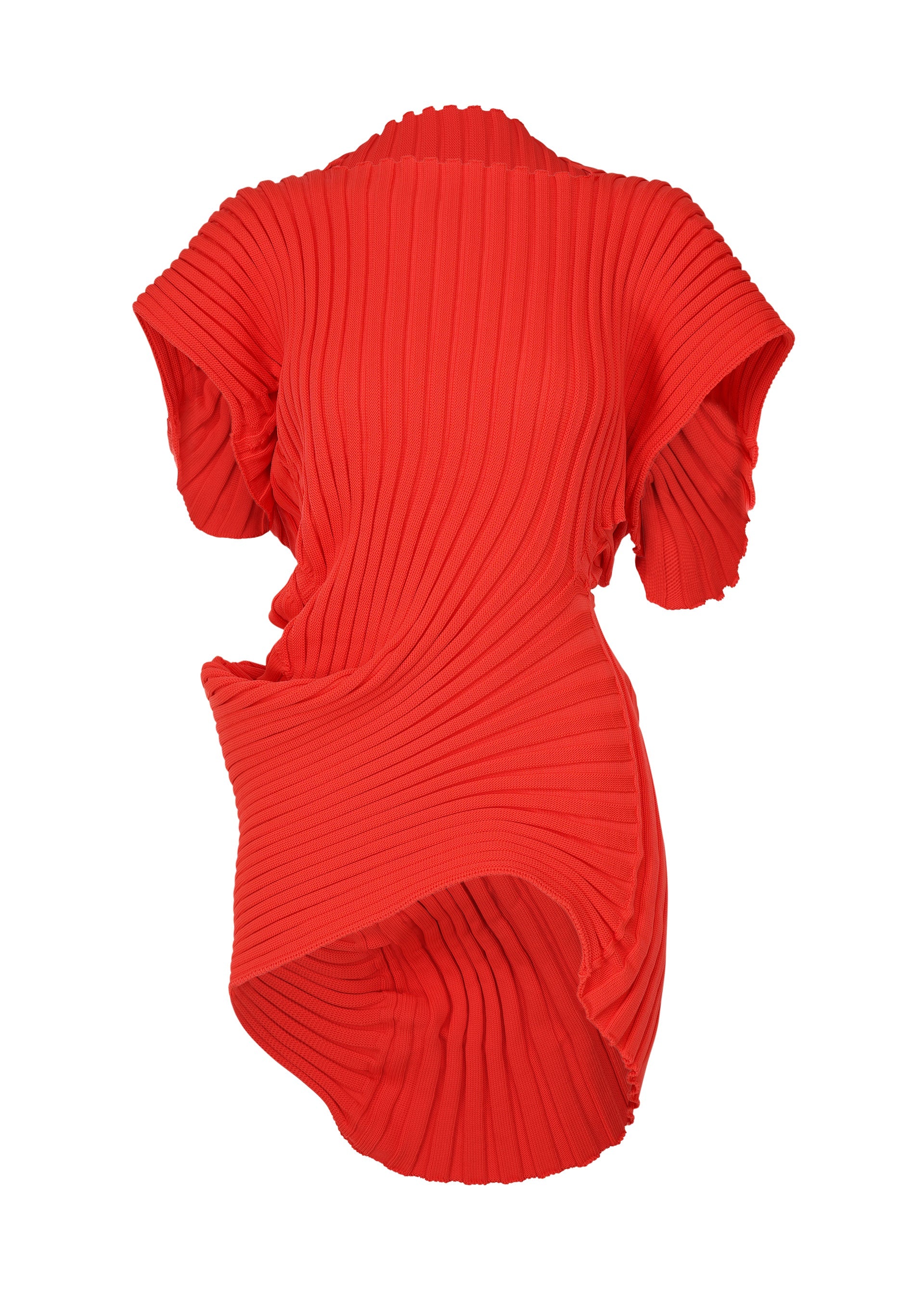 A product shot of the ISSEY MIYAKE KNIT (AS IT IS) top in red.