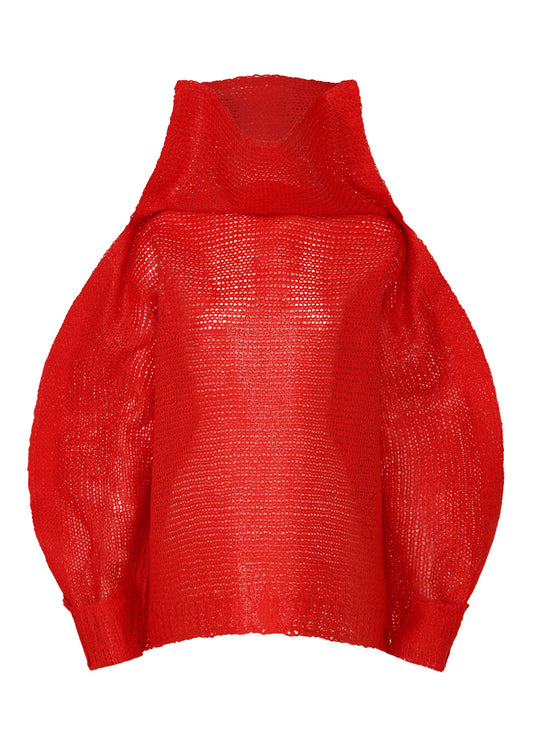 A product shot of the ISSEY MIYAKE PANINI top in red (24).
