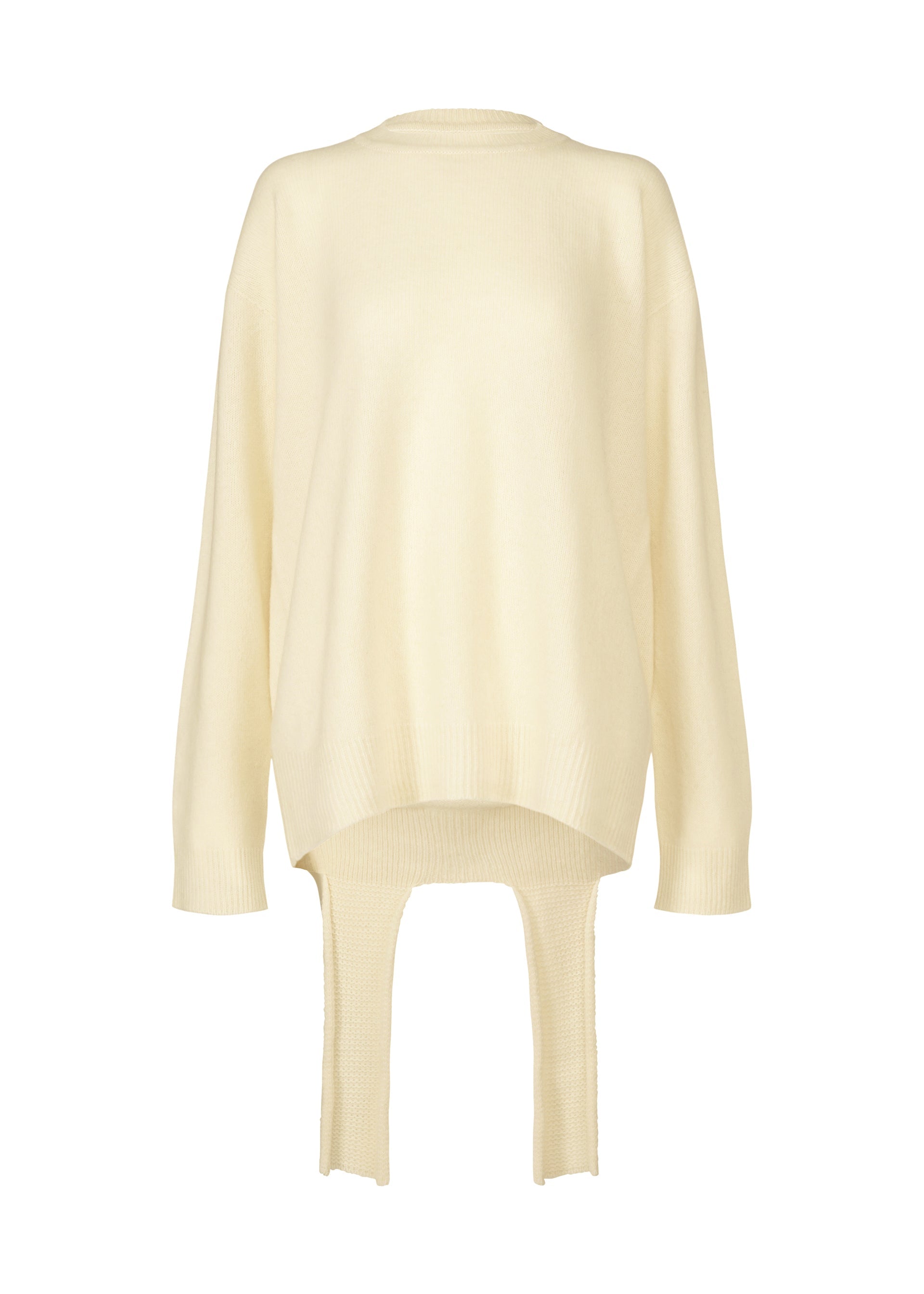 A product shot of the ISSEY MIYAKE BACKPACK KNIT top in off-white (02).