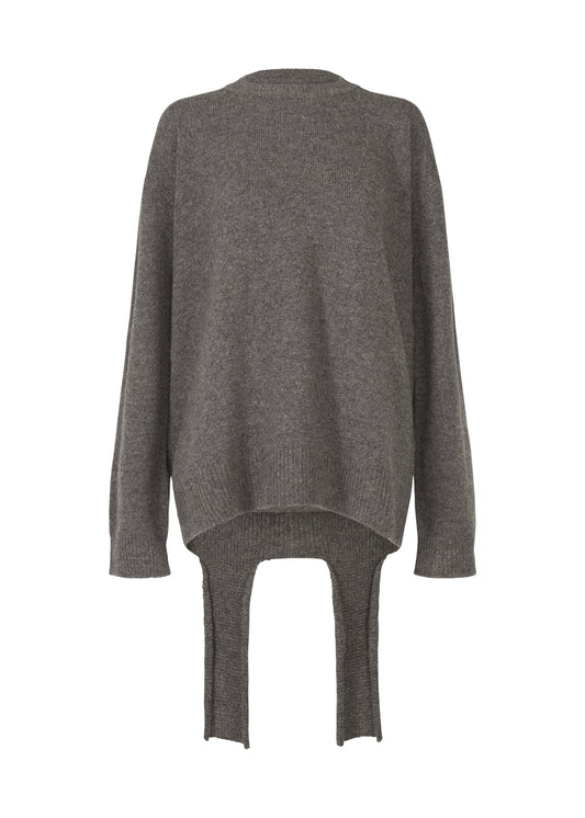 A product shot of the ISSEY MIYAKE BACKPACK KNIT top in charcoal (14).