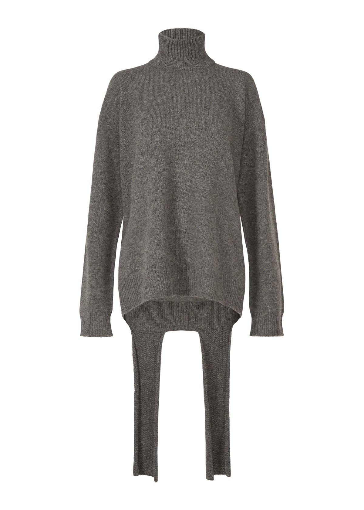 A product shot of the ISSEY MIYAKE BACKPACK KNIT top in charcoal (14).
