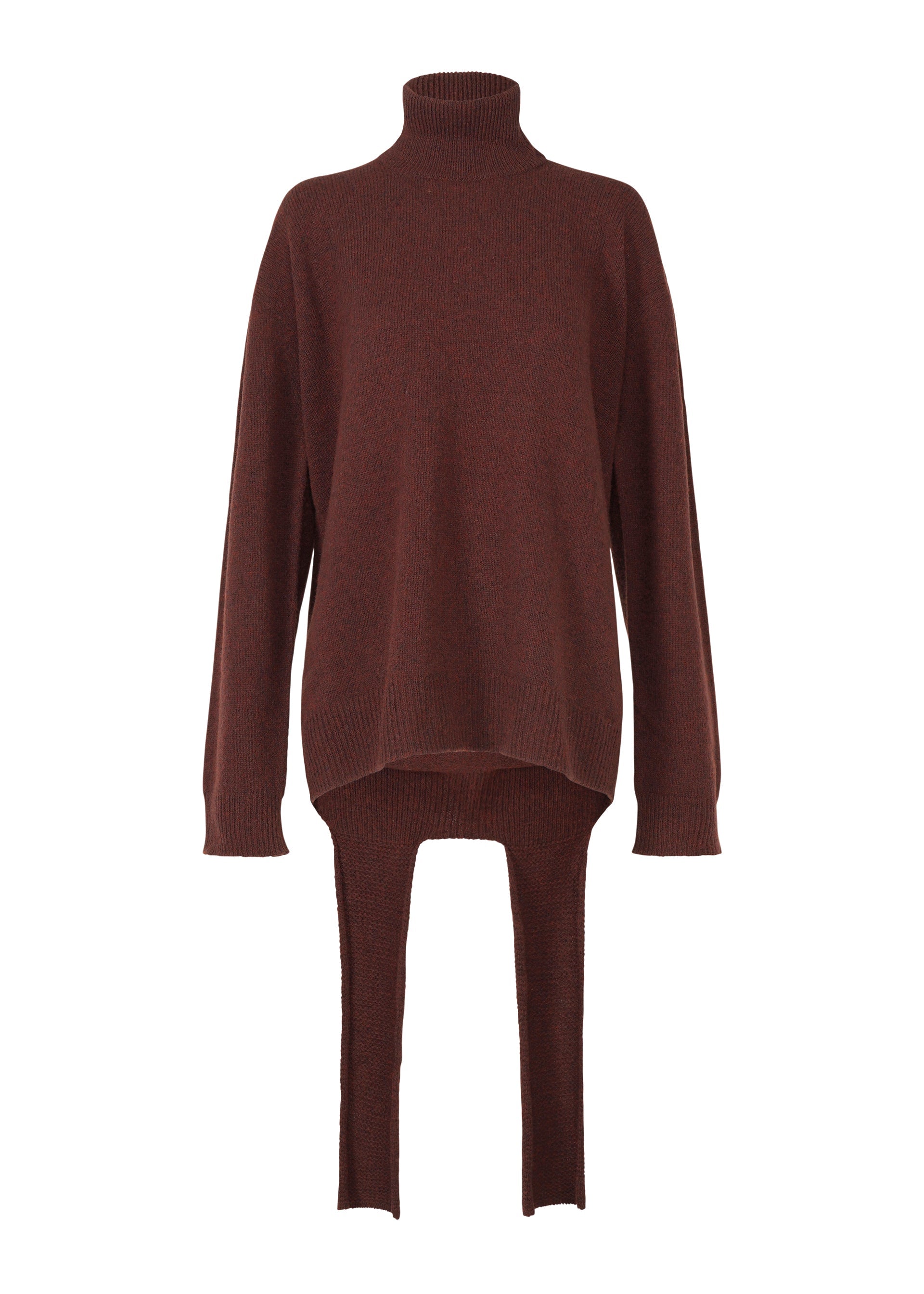 A product shot of the ISSEY MIYAKE BACKPACK KNIT top in dark brown (45).