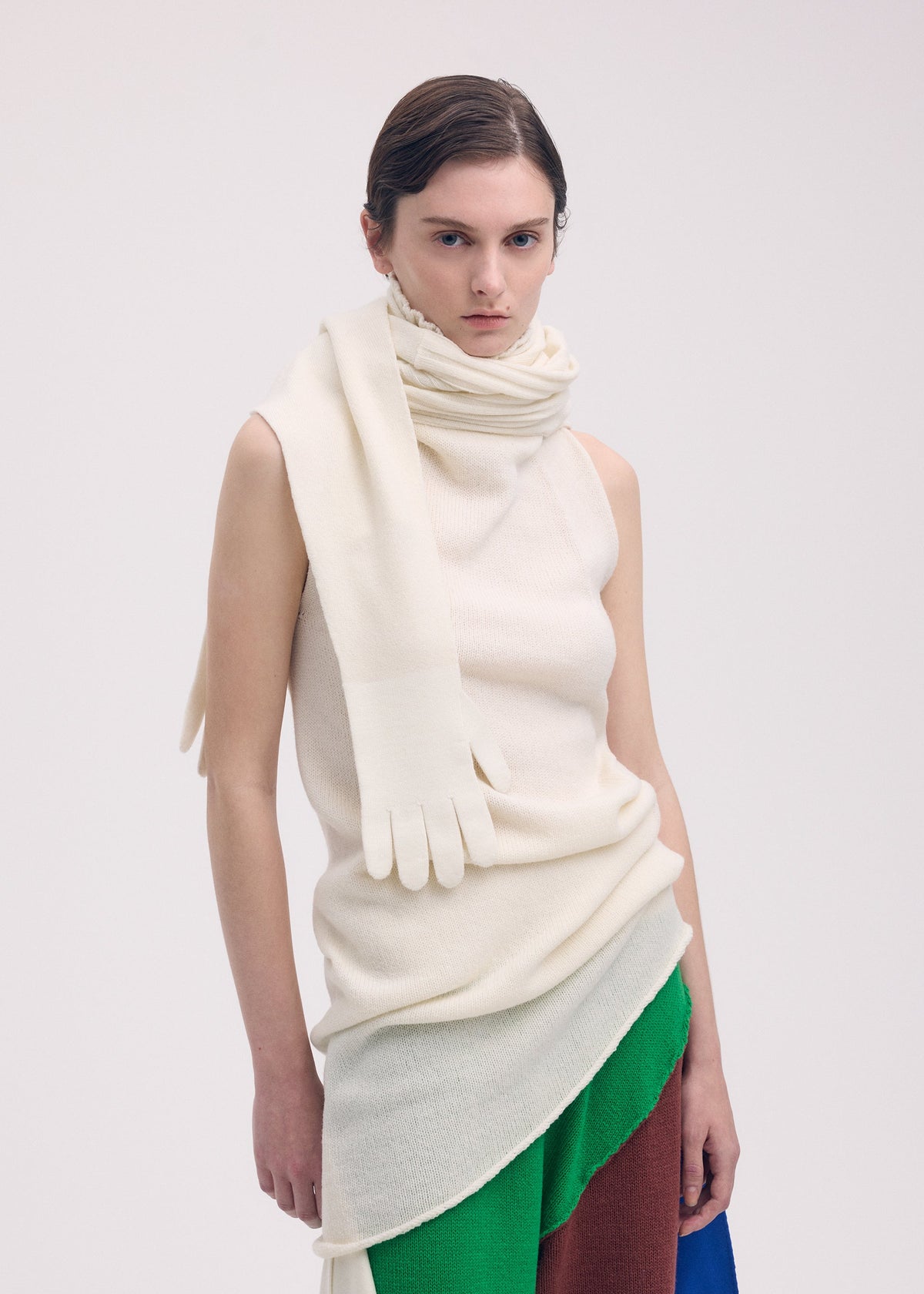 A model wears the ISSEY MIYAKE SLEEVES COLLECTION top.