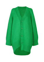 A product shot of the ISSEY MIYAKE BREEZE KNIT cardigan in green (62).