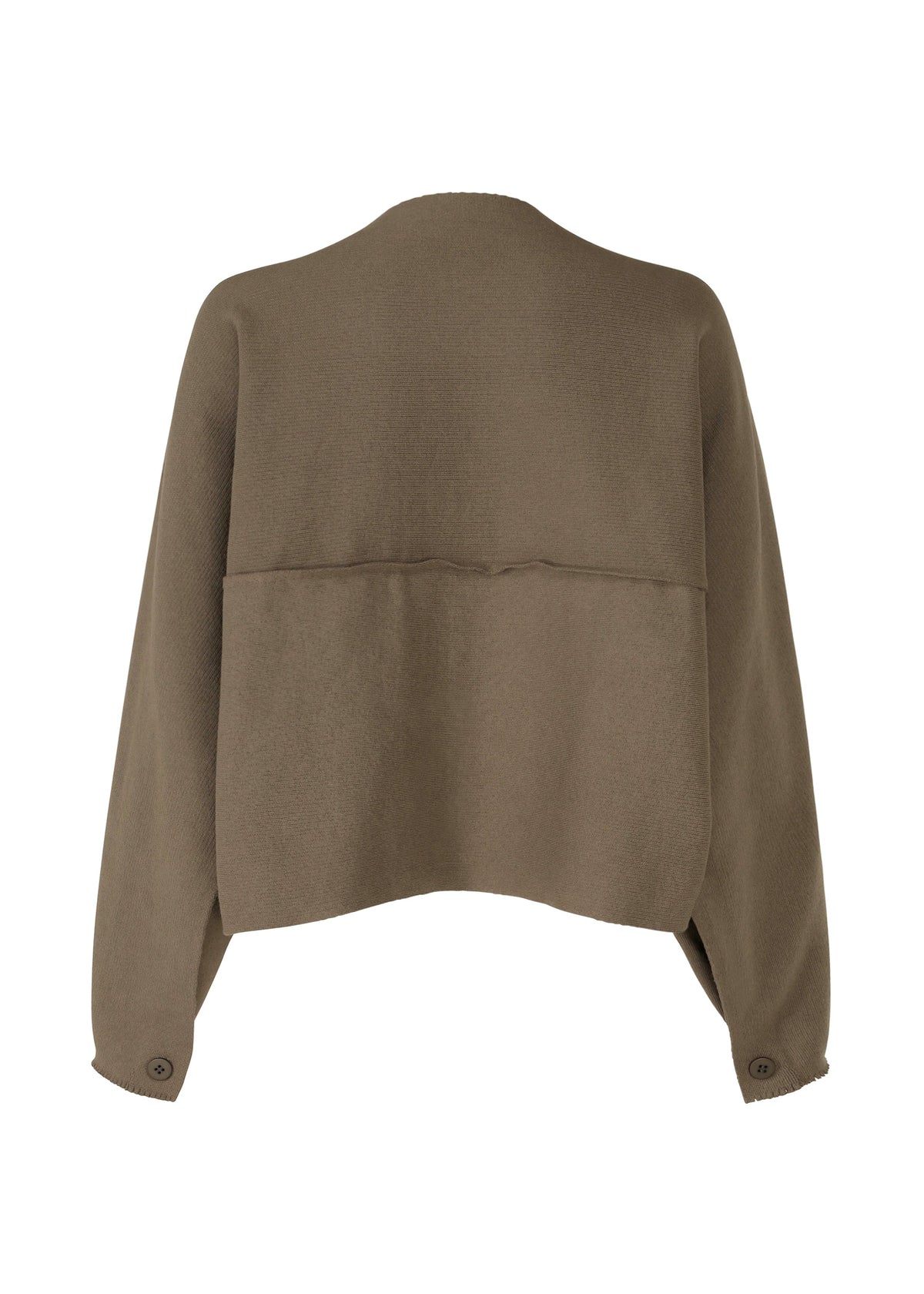 A detail shot of the ISSEY MIYAKE CAMPAGNE cardigan.