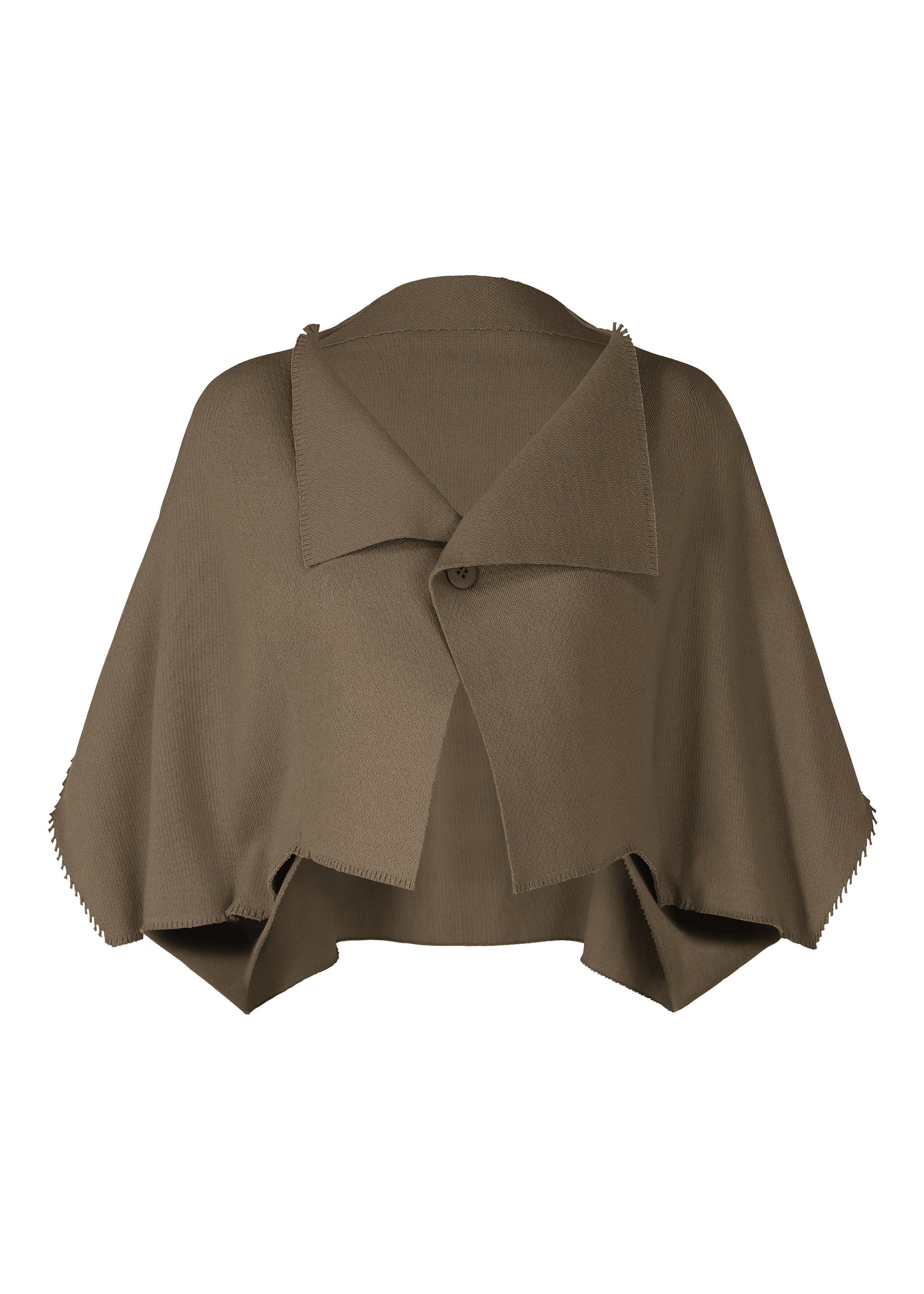 A product shot of the ISSEY MIYAKE CAMPAGNE cardigan in khaki (65).