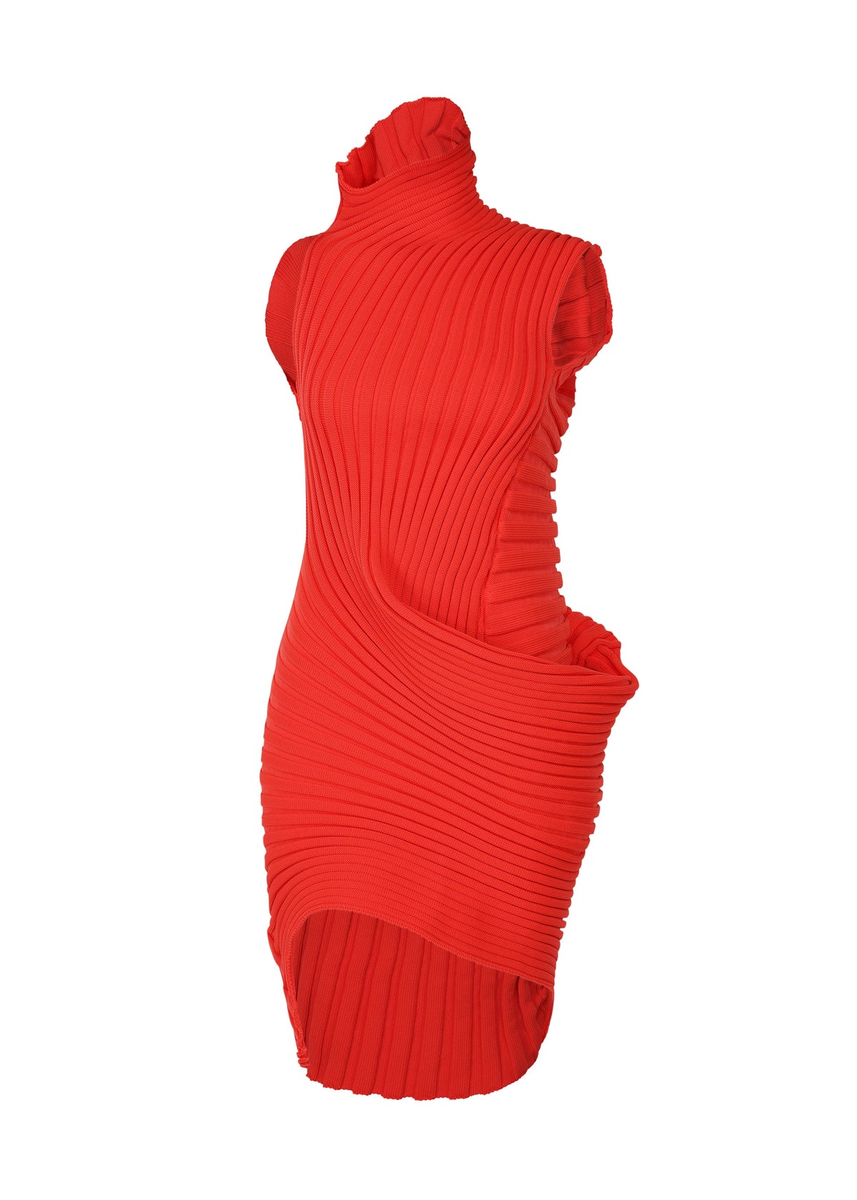 A product shot of the ISSEY MIYAKE KNIT (AS IT IS) tunic in red.