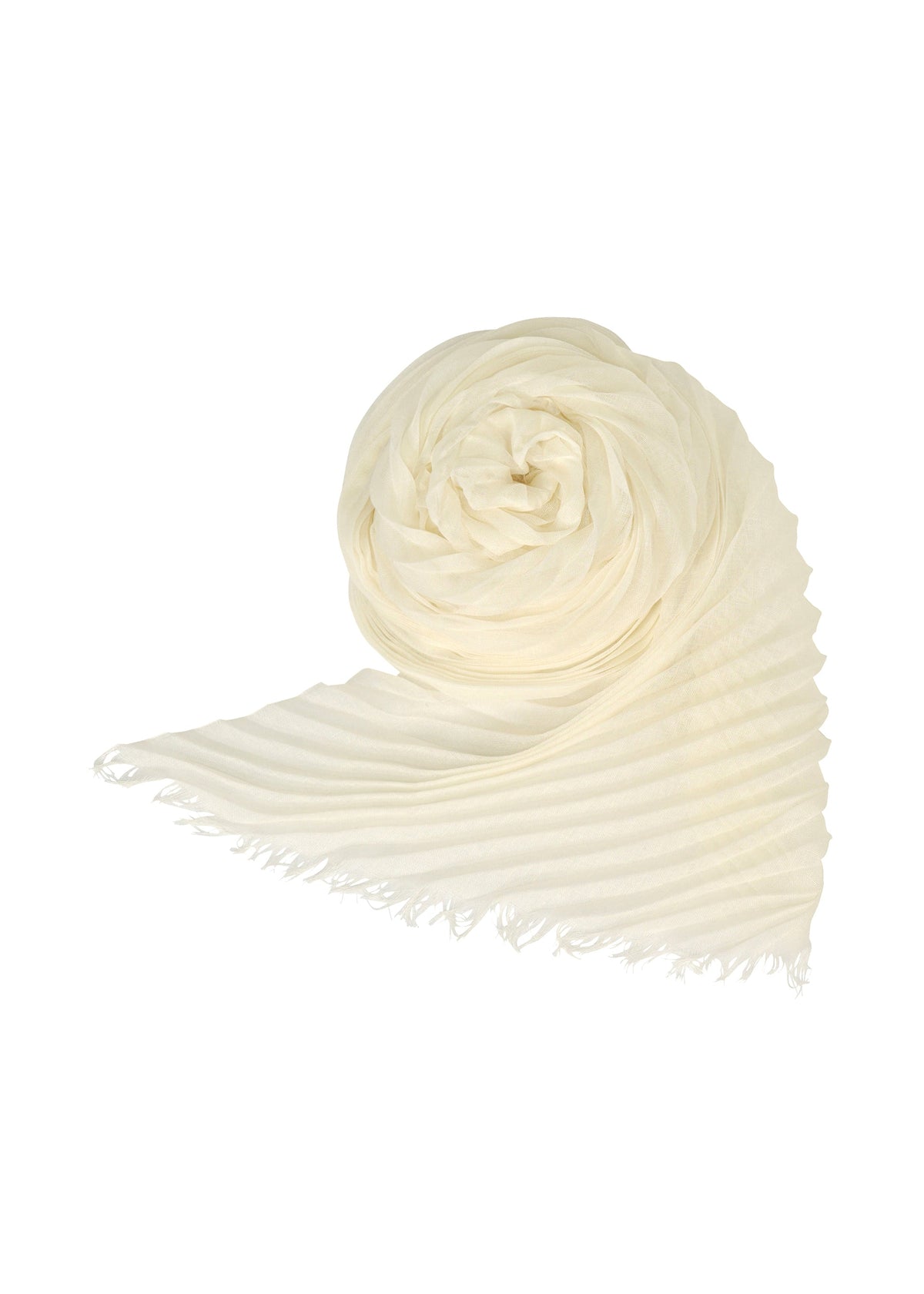 A product shot of the ISSEY MIYAKE FEATHER RAMIE PLEATS STOLE accessories in white (01).
