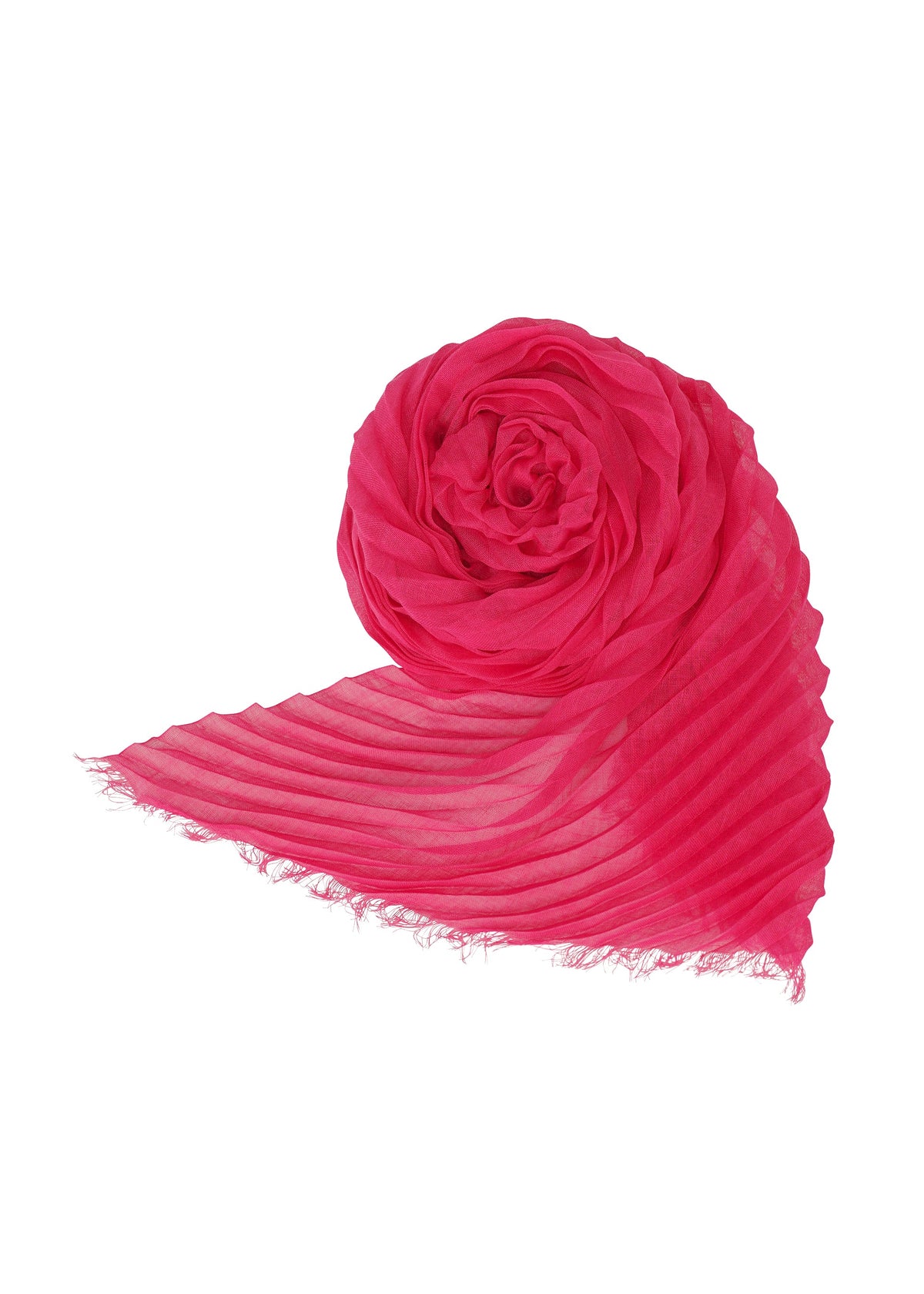 A product shot of the ISSEY MIYAKE FEATHER RAMIE PLEATS STOLE accessories in pink robin (23).