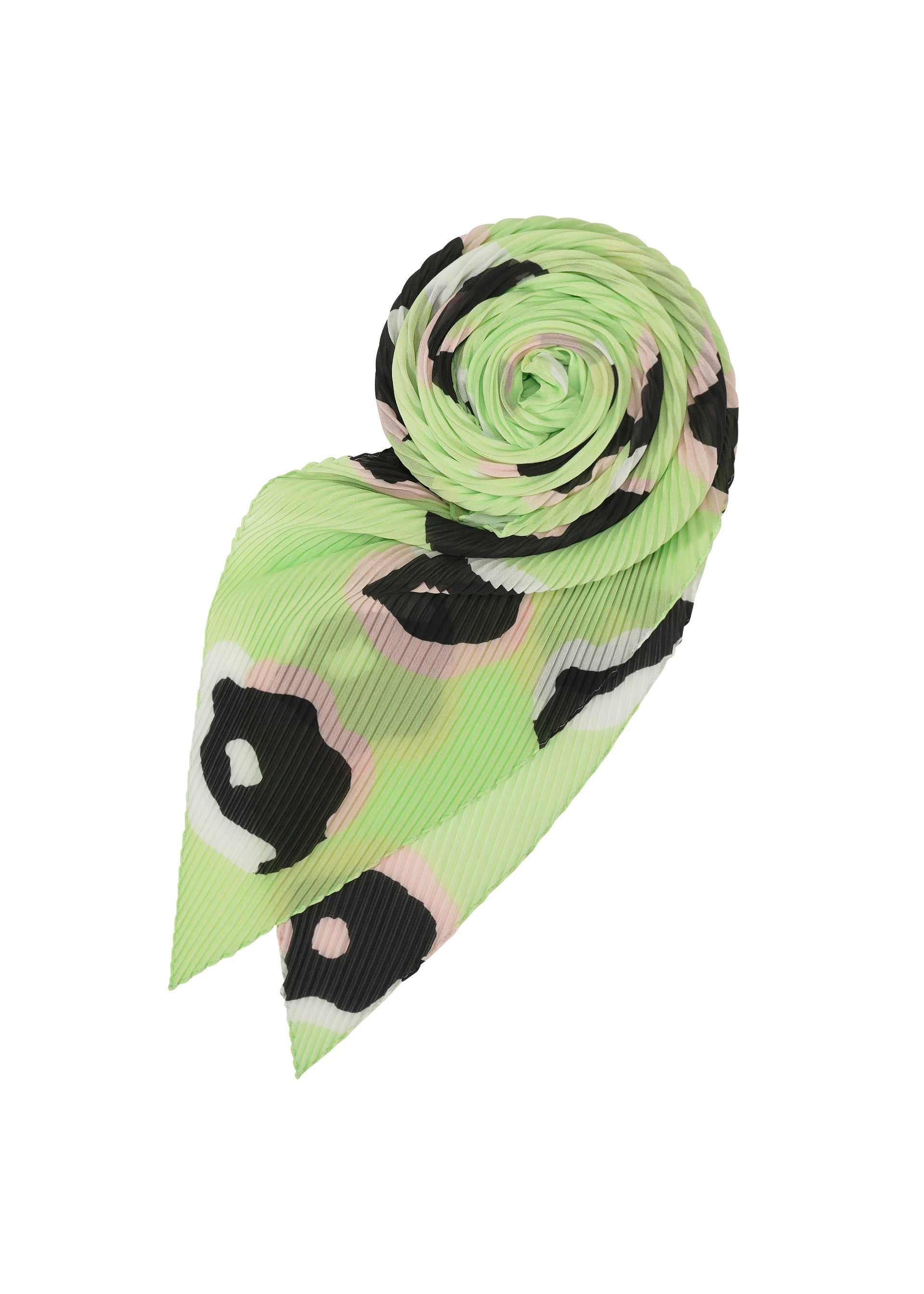 A product shot of the ISSEY MIYAKE VERVE PLEATS STOLE stole in green-hued (66).