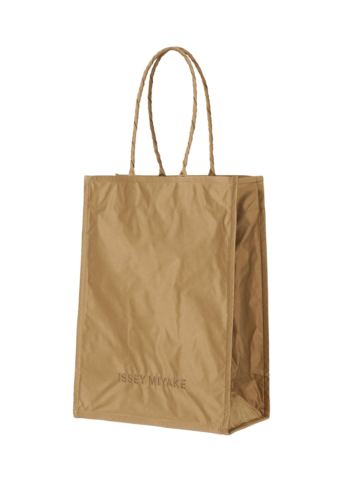 A product shot of the ISSEY MIYAKE CRUMPLABLE bag in light brown (43).
