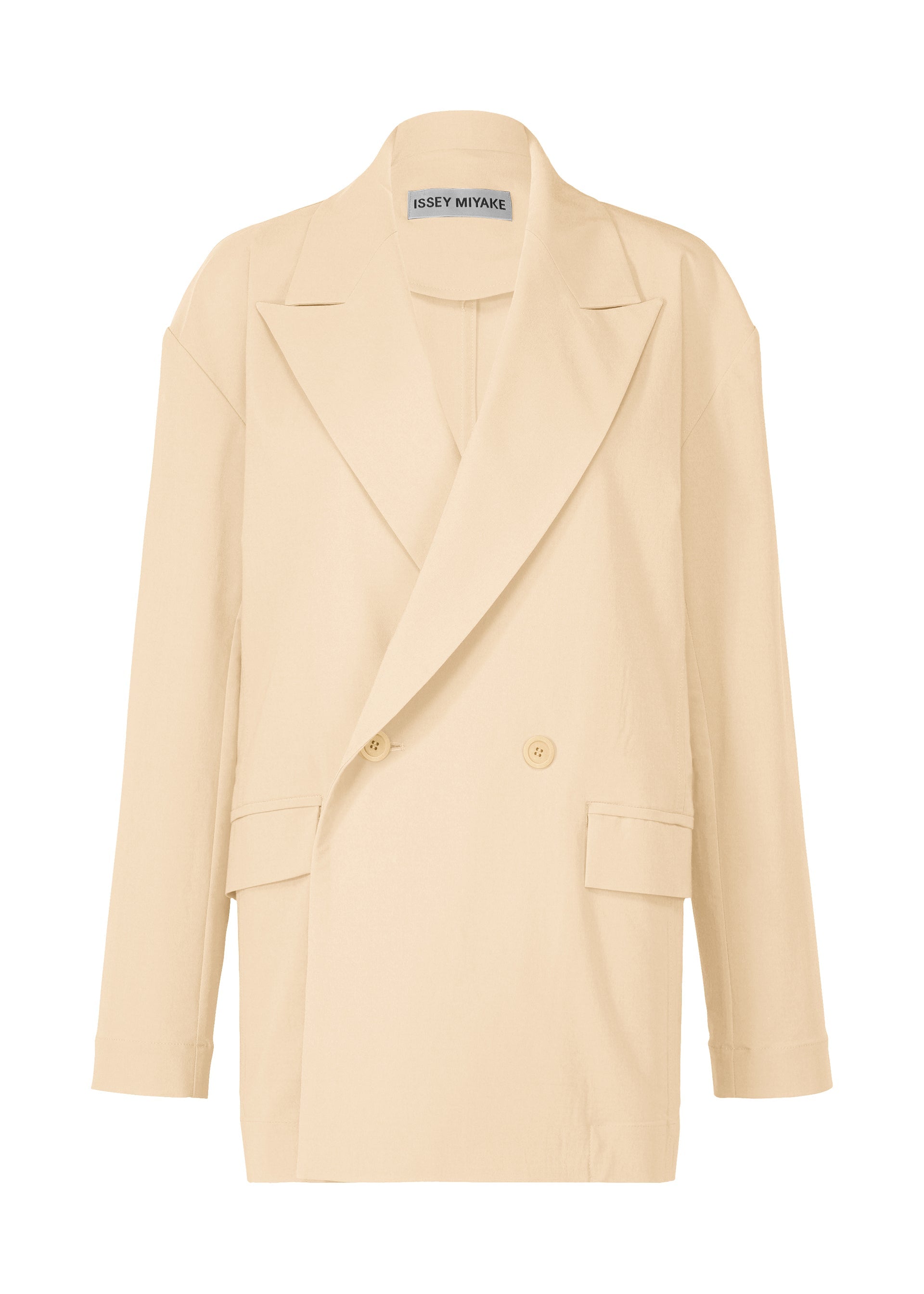 A product shot of the ISSEY MIYAKE LOOPED jacket in egg beige (49).