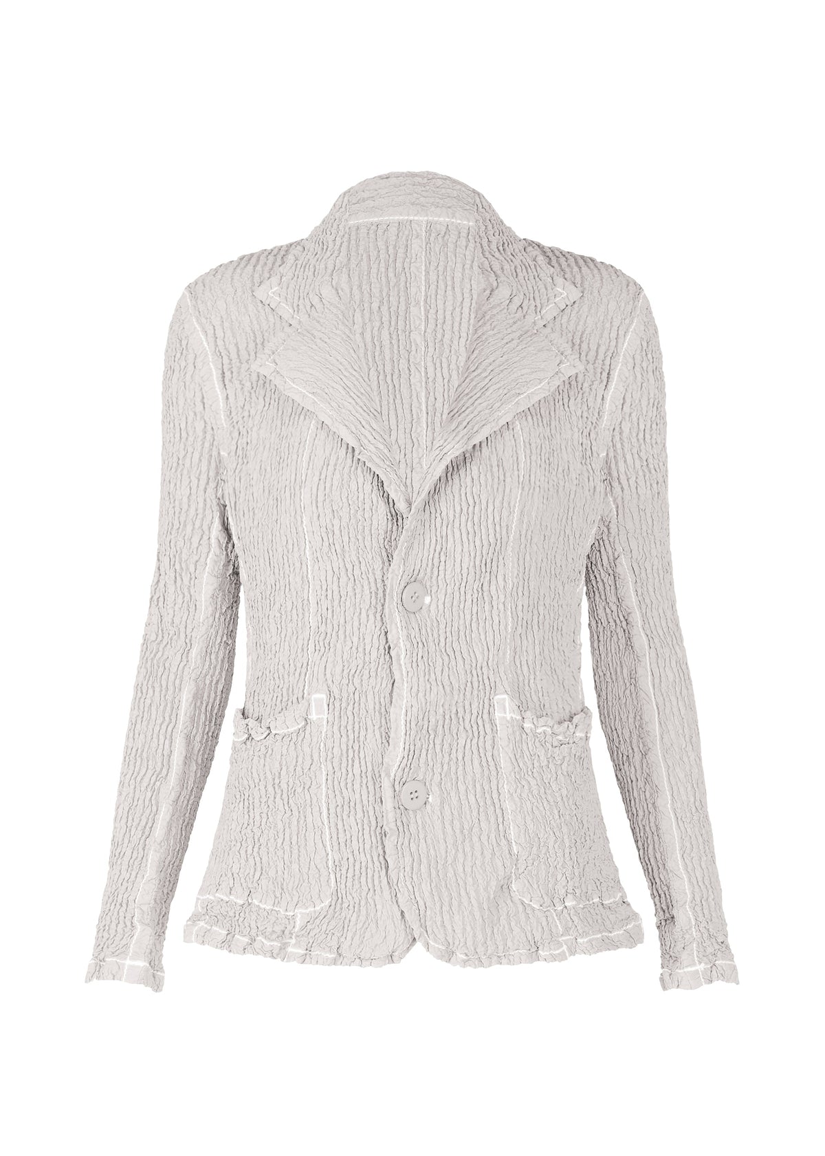 A product shot of the ISSEY MIYAKE WAVELET ENSEMBLE jacket in light grey (11).