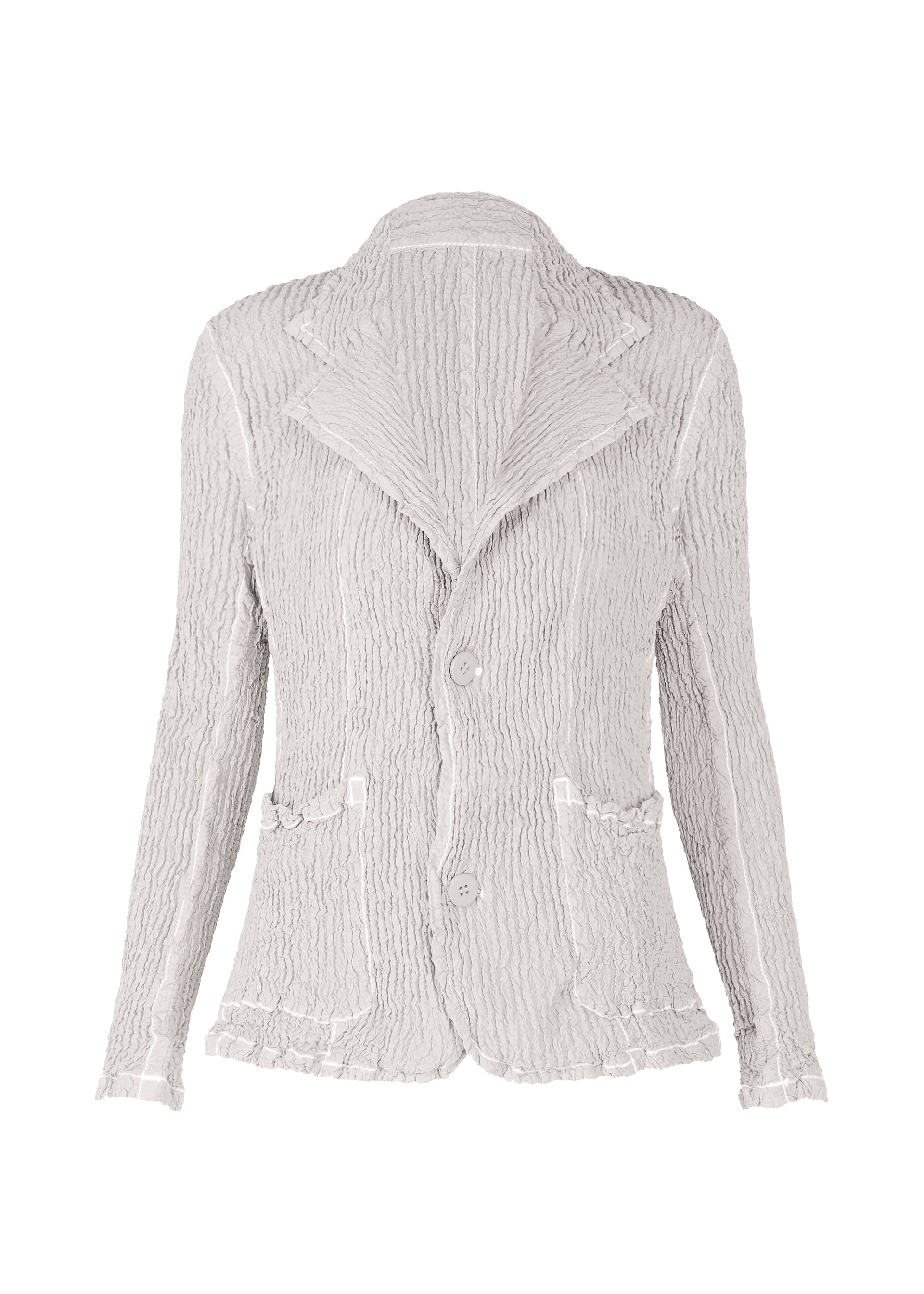 A product shot of the ISSEY MIYAKE WAVELET ENSEMBLE jacket in light grey (11).