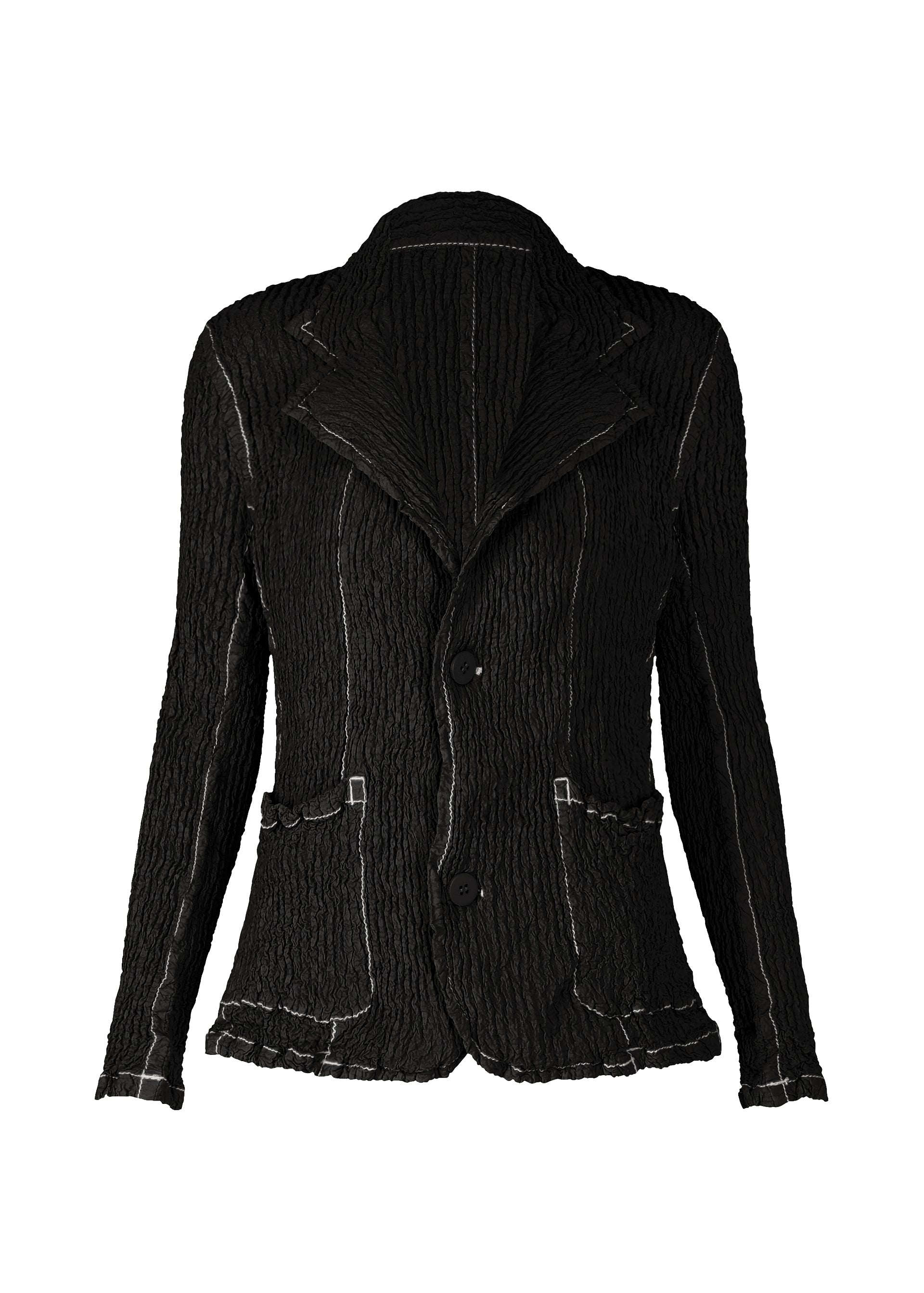 A product shot of the ISSEY MIYAKE WAVELET ENSEMBLE jacket in black (15).