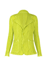 A product shot of the ISSEY MIYAKE WAVELET ENSEMBLE jacket in parakeet green (64).