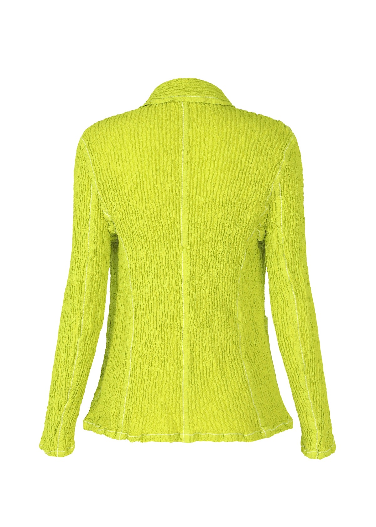 A detail shot of the ISSEY MIYAKE WAVELET ENSEMBLE jacket.