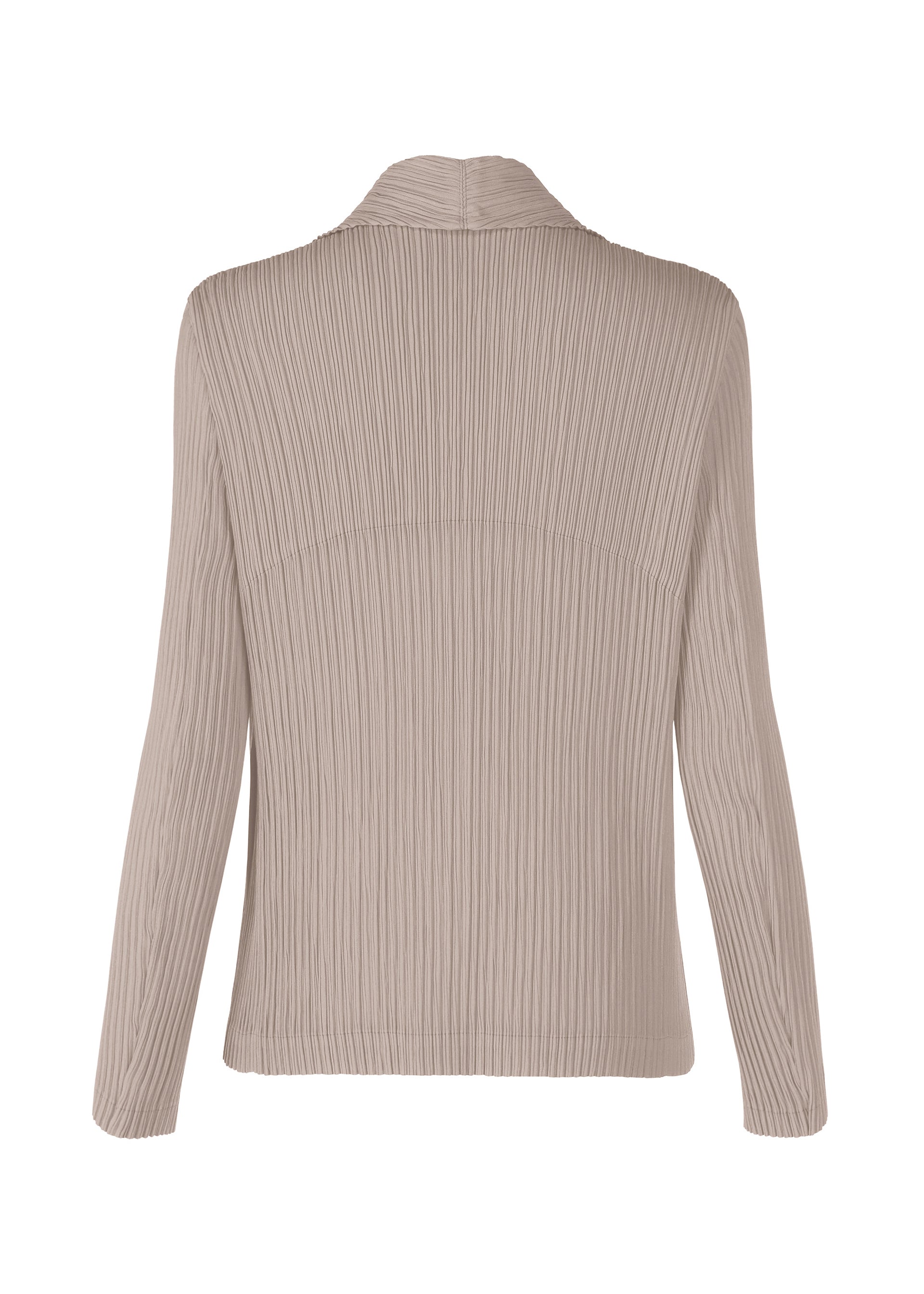 A detail shot of the ISSEY MIYAKE HATCHING PLEATS jacket.