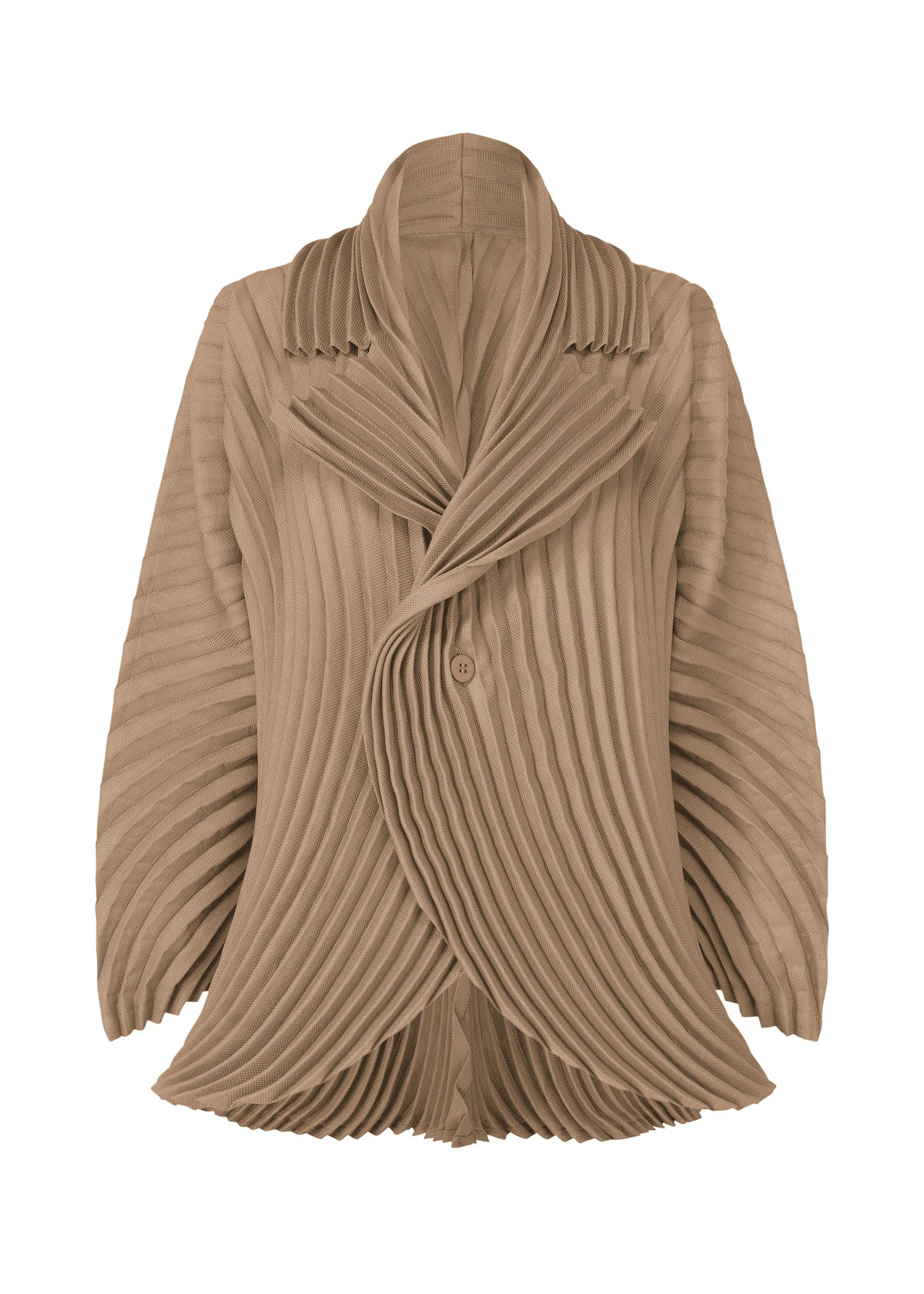 A product shot of the ISSEY MIYAKE CIRCLE PLEATS PB jacket in greige (10).