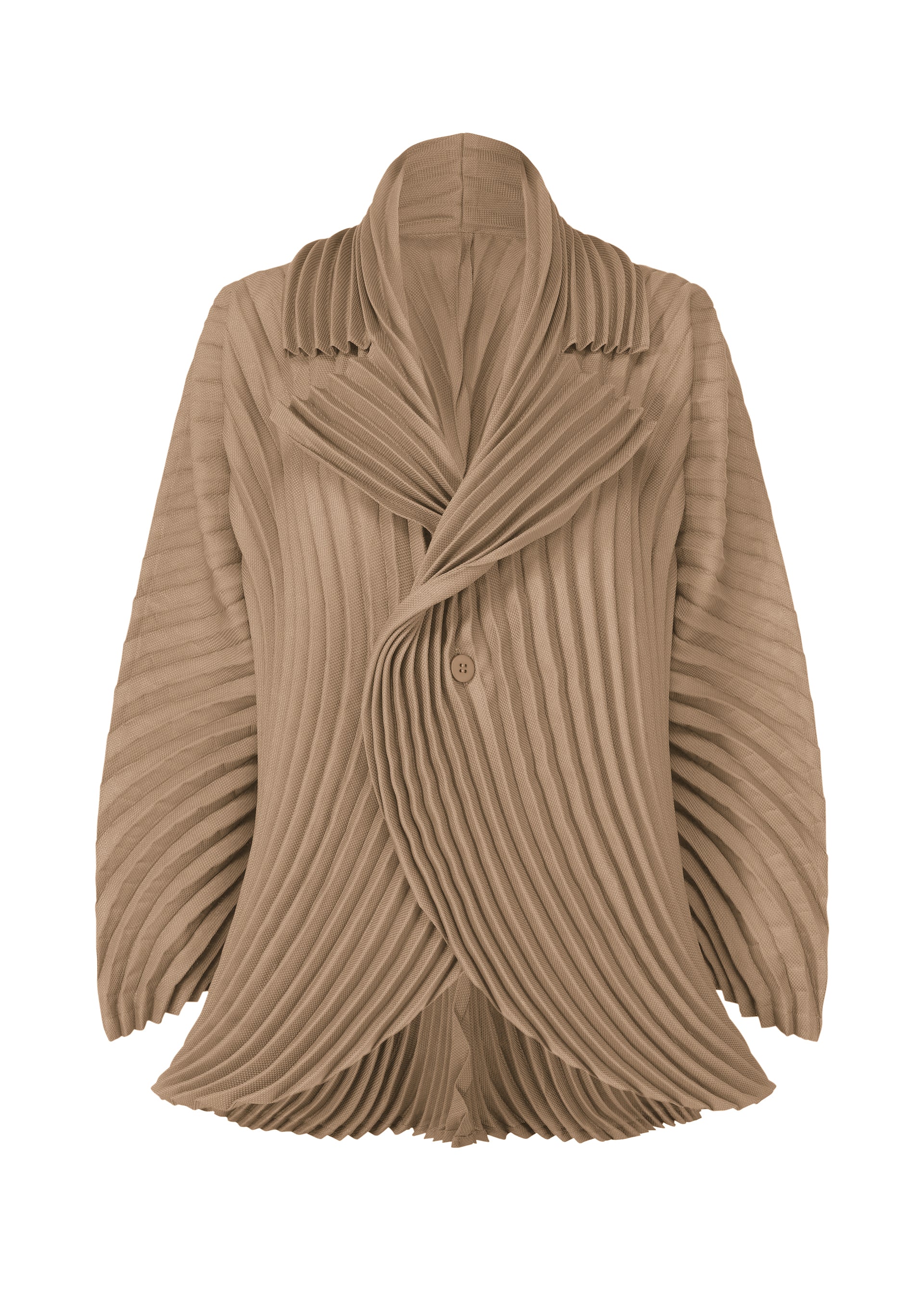 A product shot of the ISSEY MIYAKE CIRCLE PLEATS PB jacket in greige (10).