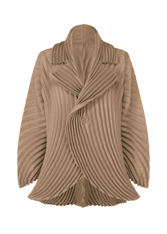 A product shot of the ISSEY MIYAKE CIRCLE PLEATS PB jacket in greige (10).