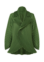 A product shot of the ISSEY MIYAKE CIRCLE PLEATS PB jacket in dark green (63).