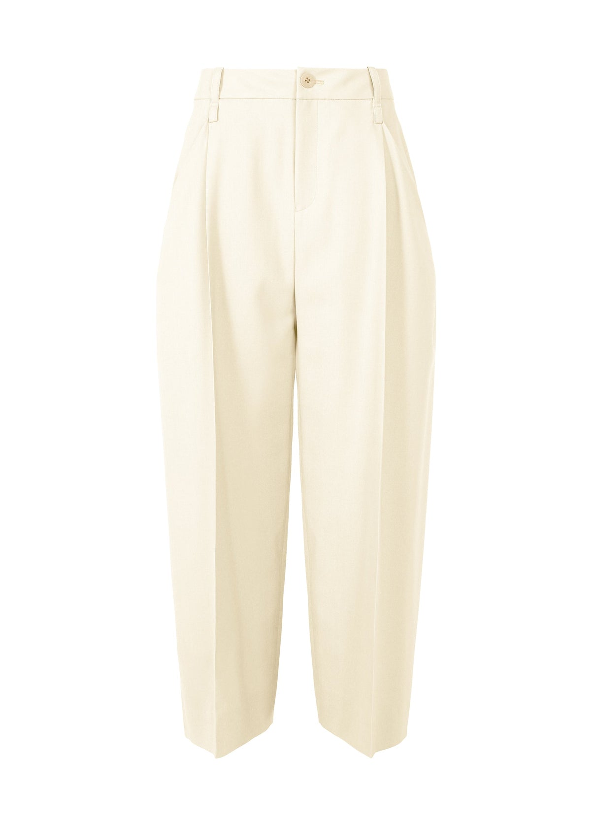 A product shot of the ISSEY MIYAKE BELTED WOOL PANTS trousers in off-white (02).