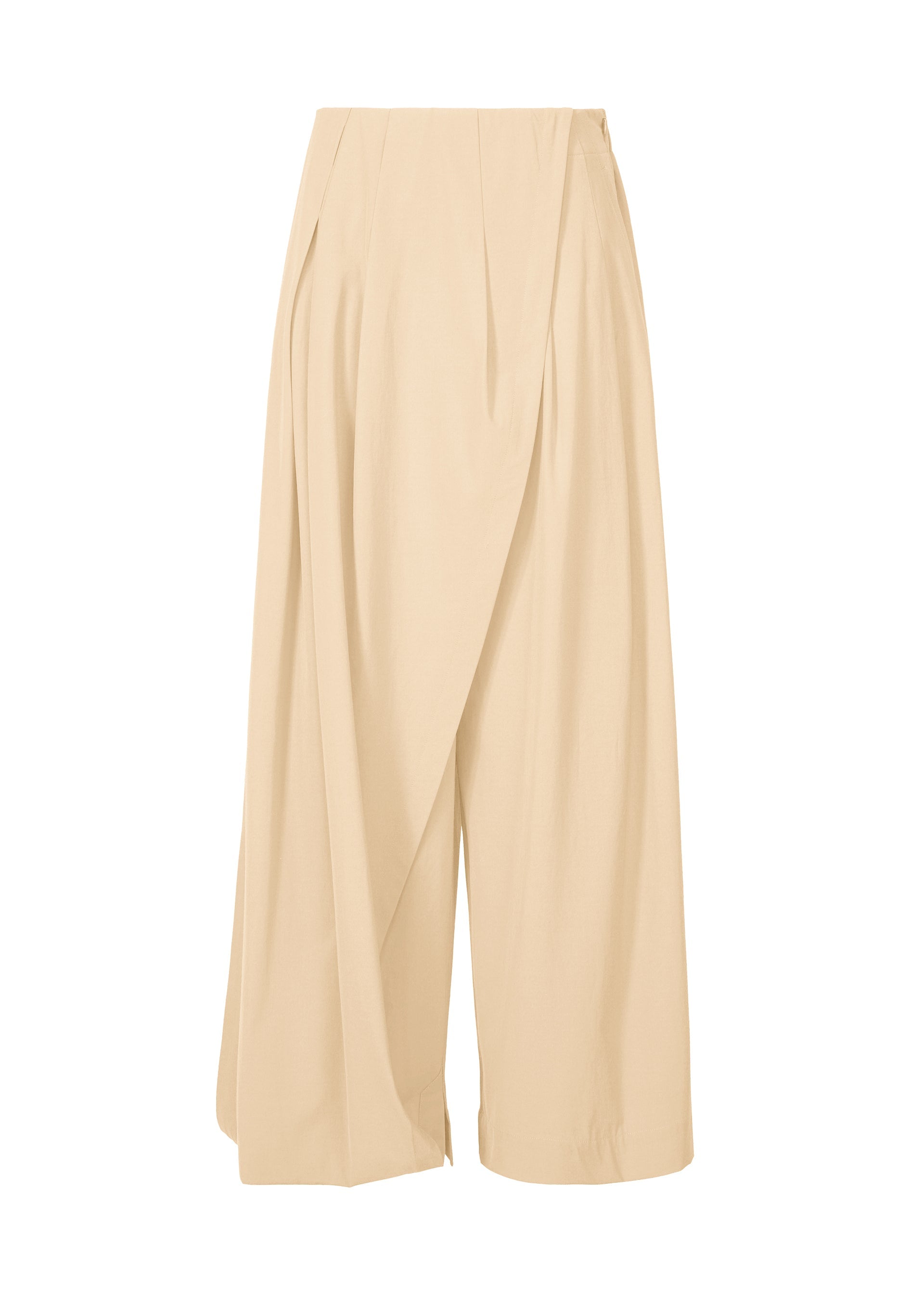 A product shot of the ISSEY MIYAKE LOOPED trousers in egg beige (49).