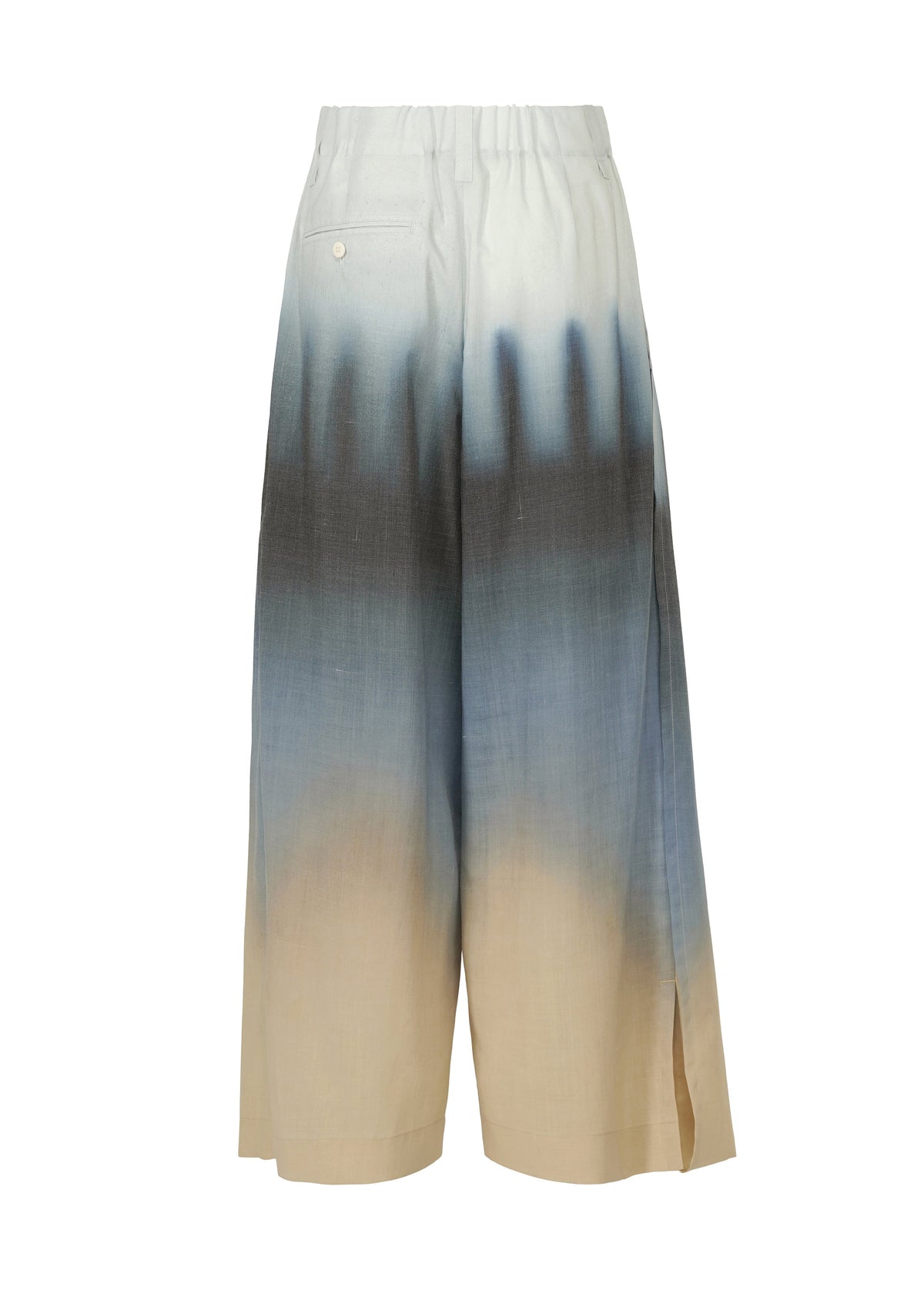 A detail shot of the ISSEY MIYAKE PLUMAGE trousers.