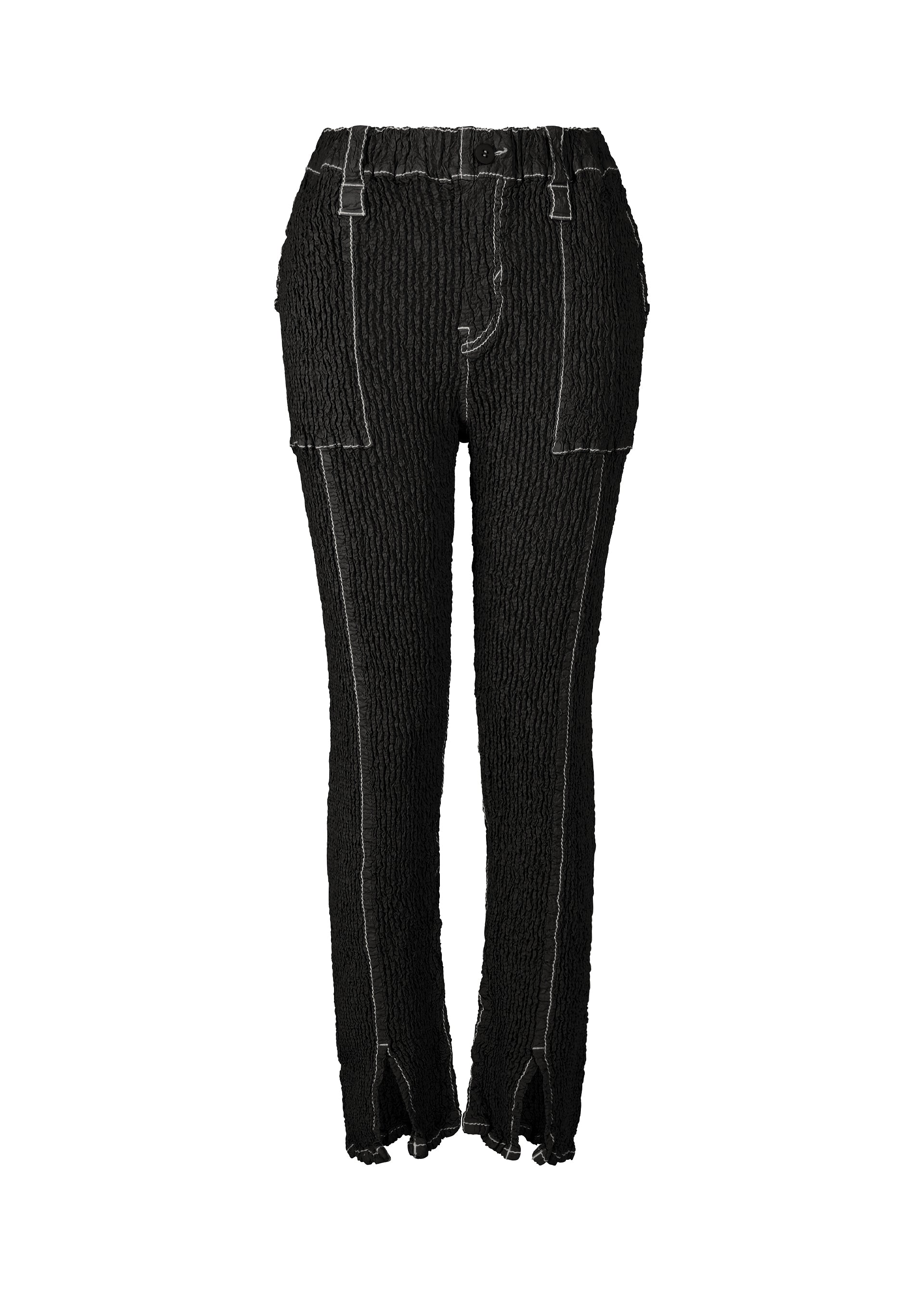 A product shot of the ISSEY MIYAKE WAVELET ENSEMBLE trousers in black (15).