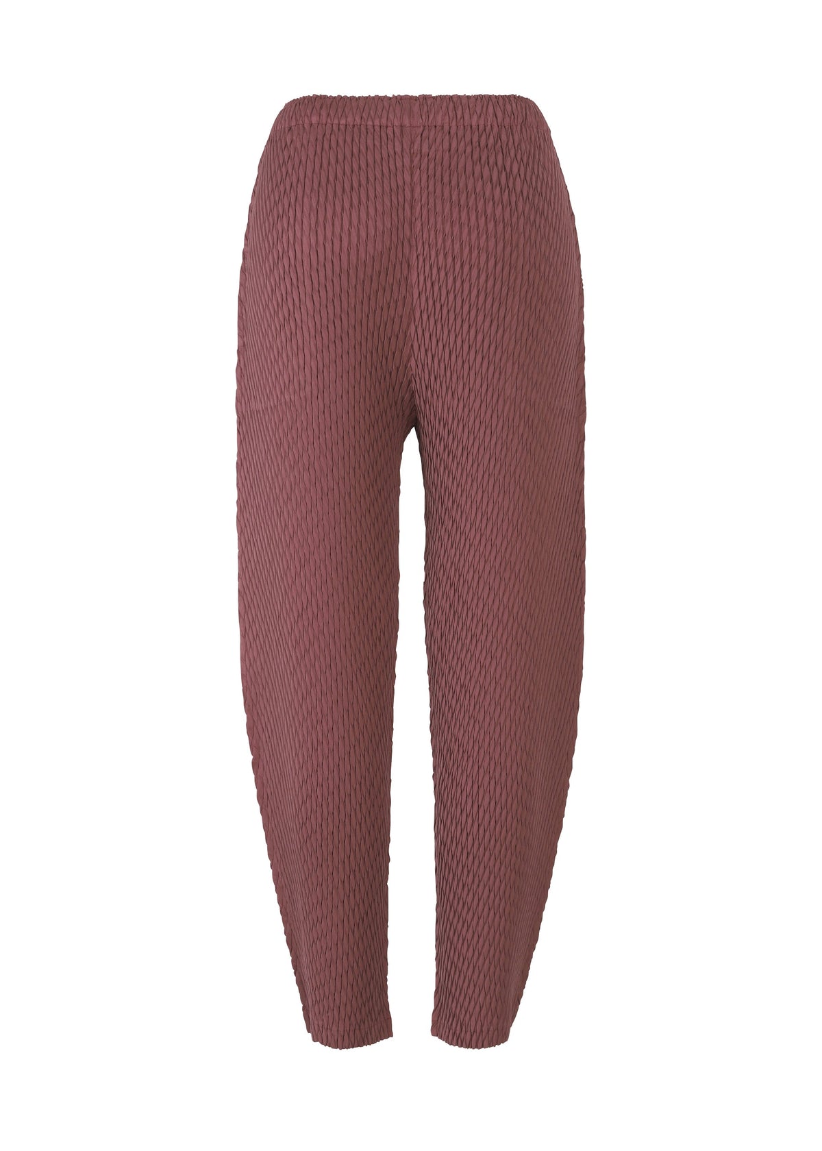 A detail shot of the ISSEY MIYAKE SLEEK PLEATS trousers.
