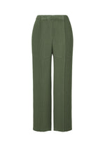 A product shot of the ISSEY MIYAKE RHOMBUS PLEATS trousers in dark green (63).
