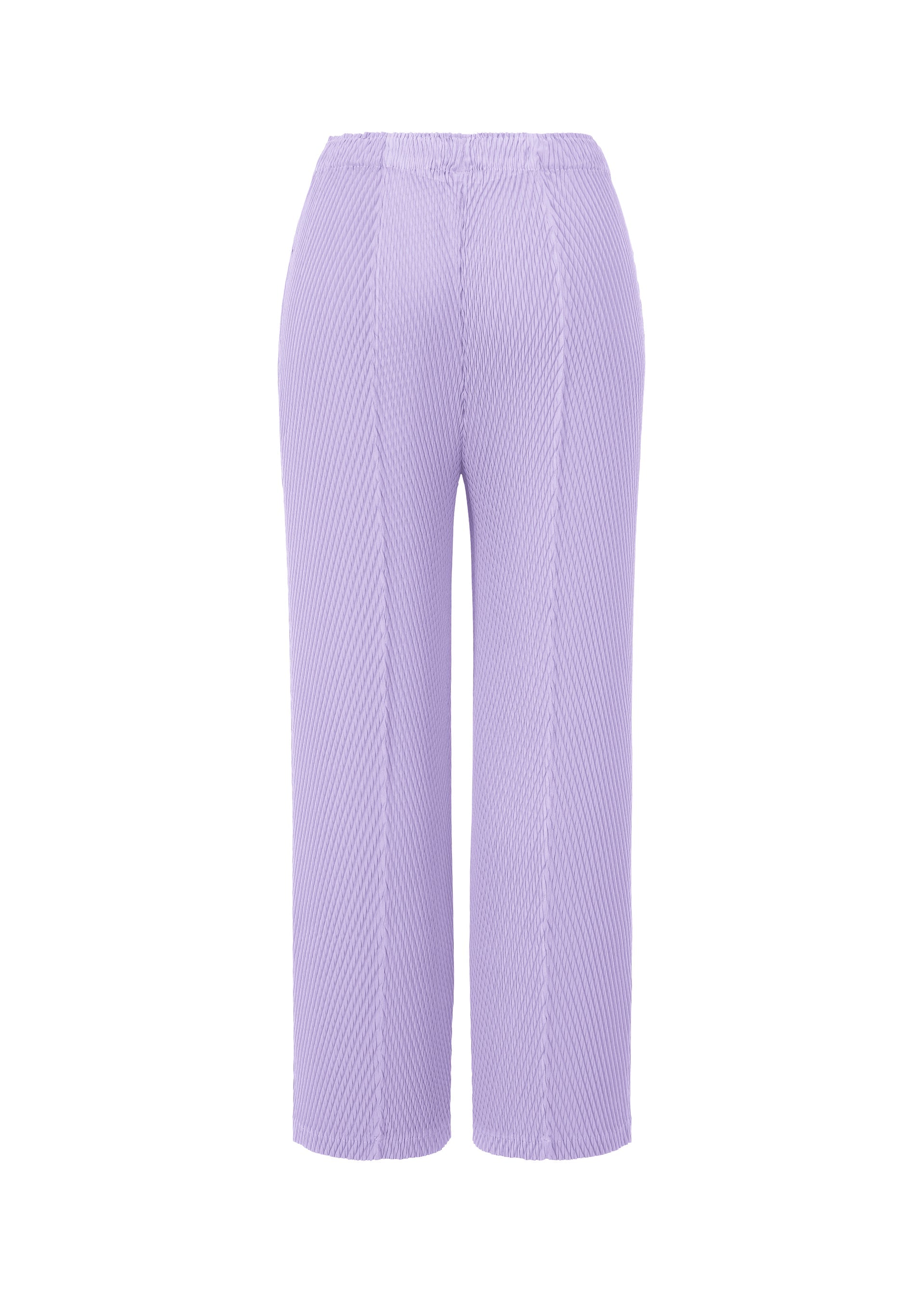 A detail shot of the ISSEY MIYAKE RHOMBUS PLEATS trousers.