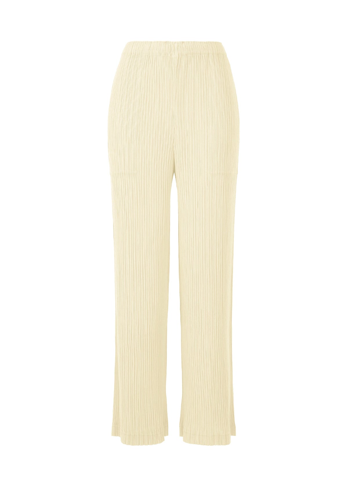A product shot of the ISSEY MIYAKE HATCHING PLEATS trousers in off-white (02).
