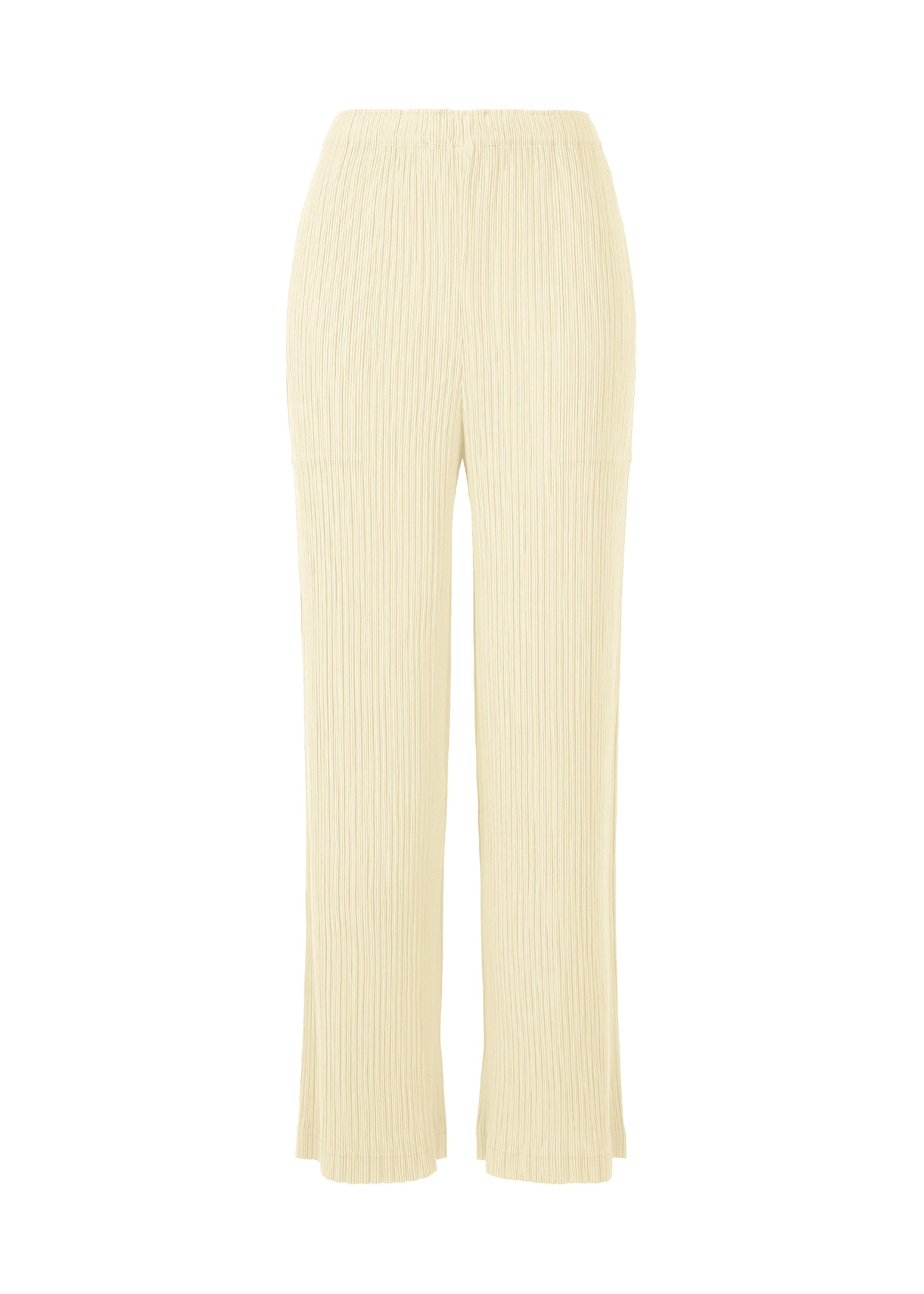 A product shot of the ISSEY MIYAKE HATCHING PLEATS trousers in off-white (02).
