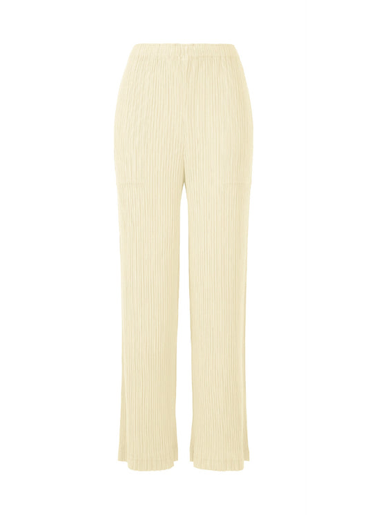 A product shot of the ISSEY MIYAKE HATCHING PLEATS trousers in off-white (02).