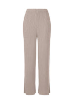 A product shot of the ISSEY MIYAKE HATCHING PLEATS trousers in greige (10).