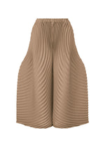 A product shot of the ISSEY MIYAKE CIRCLE PLEATS PB trousers in greige (10).