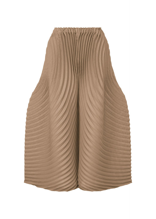 A product shot of the ISSEY MIYAKE CIRCLE PLEATS PB trousers in greige (10).