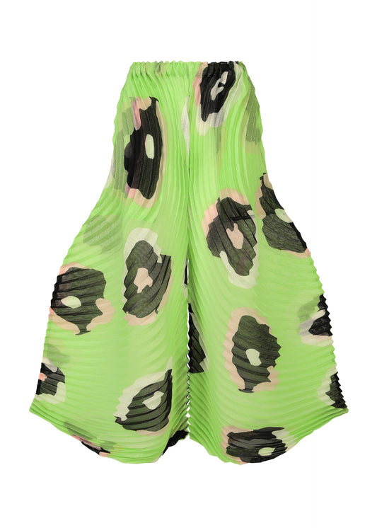 A product shot of the ISSEY MIYAKE VERVE trousers in green-hued (66).