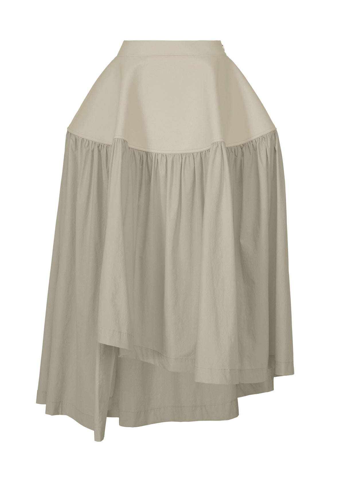 A product shot of the ISSEY MIYAKE MUTE skirt in light gray.